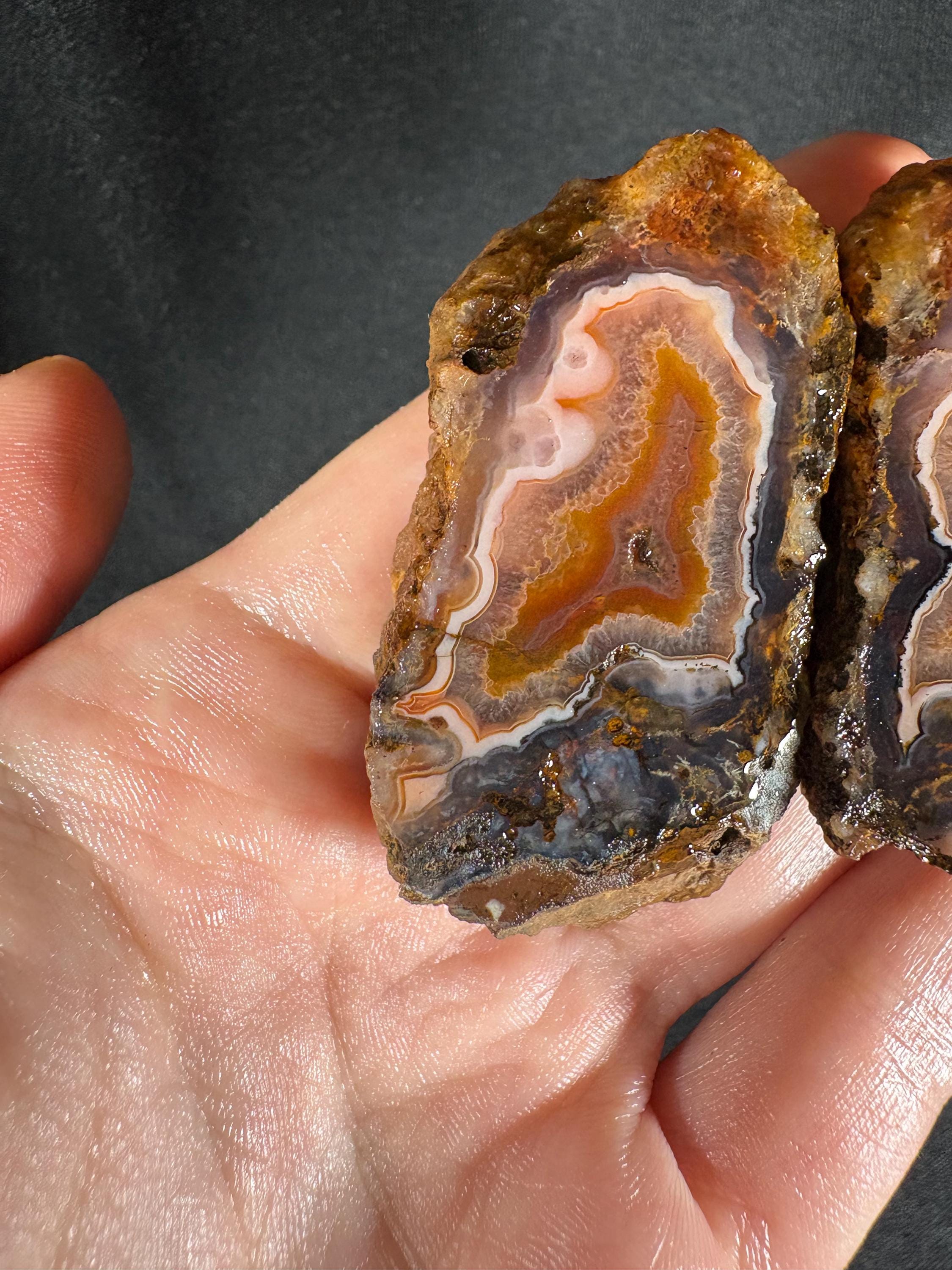 Black Sea "Amber Flame" Agate Pair - High Contrast Fire Agate (Unpolished)