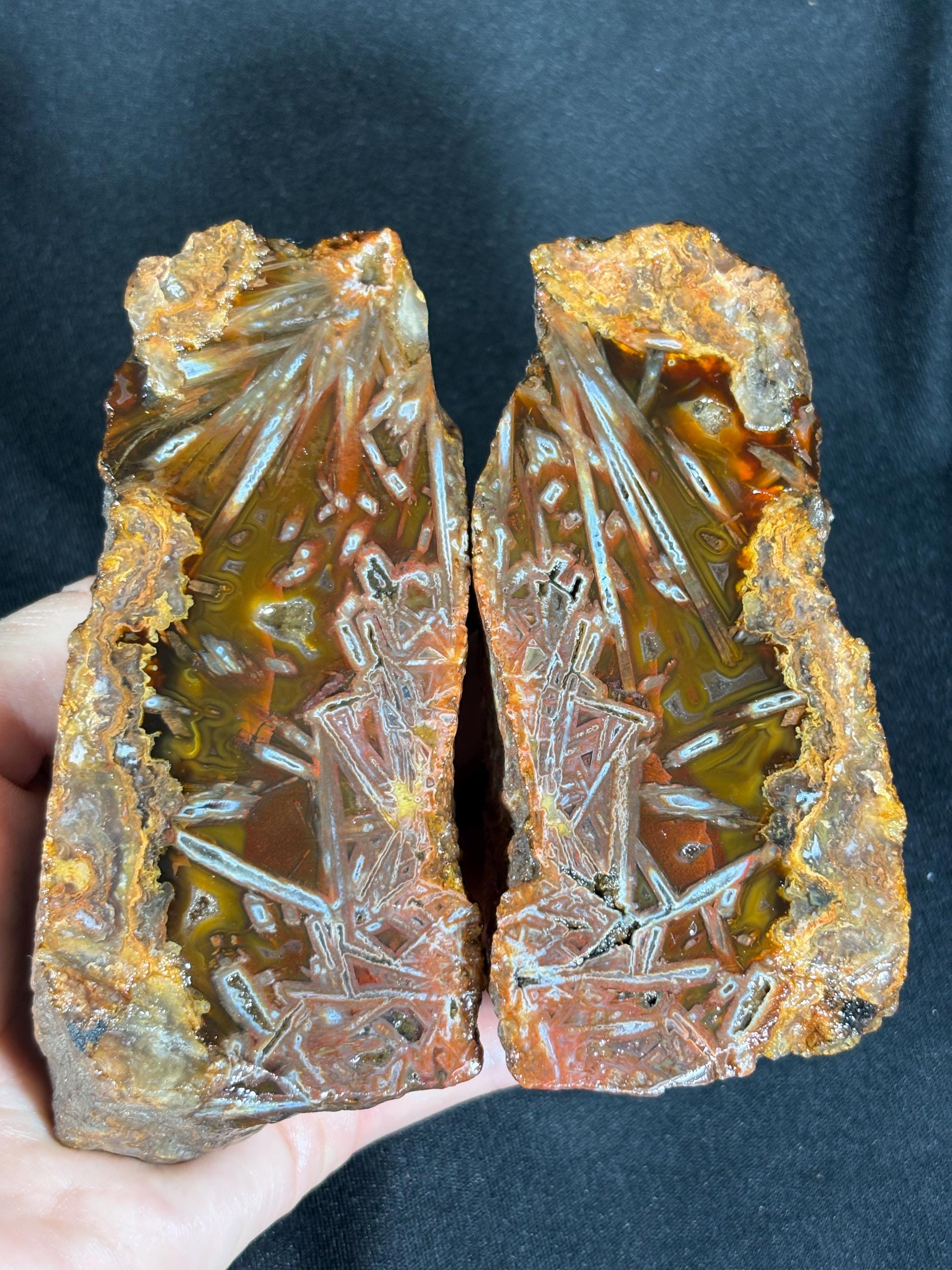 Stick Agate Geode Pair