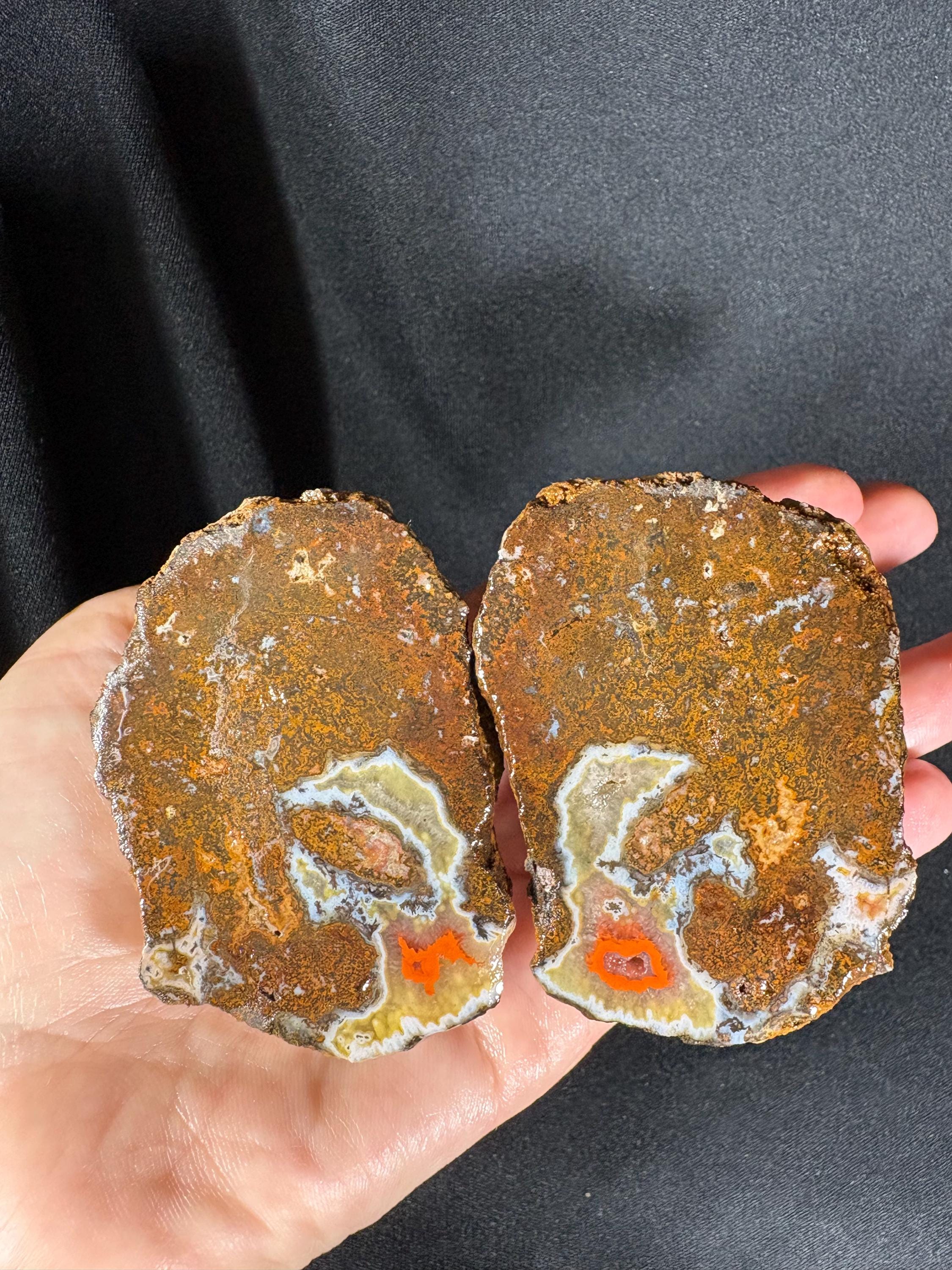 Fire Heart Black Sea Agate Pair