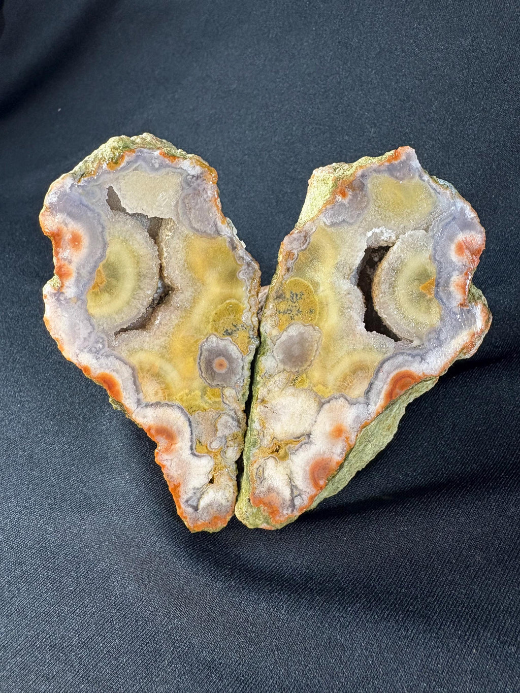 Natural Orbicular Agate Split Pair with Quartz Druzy – Raw Unpolished Agate Nodule