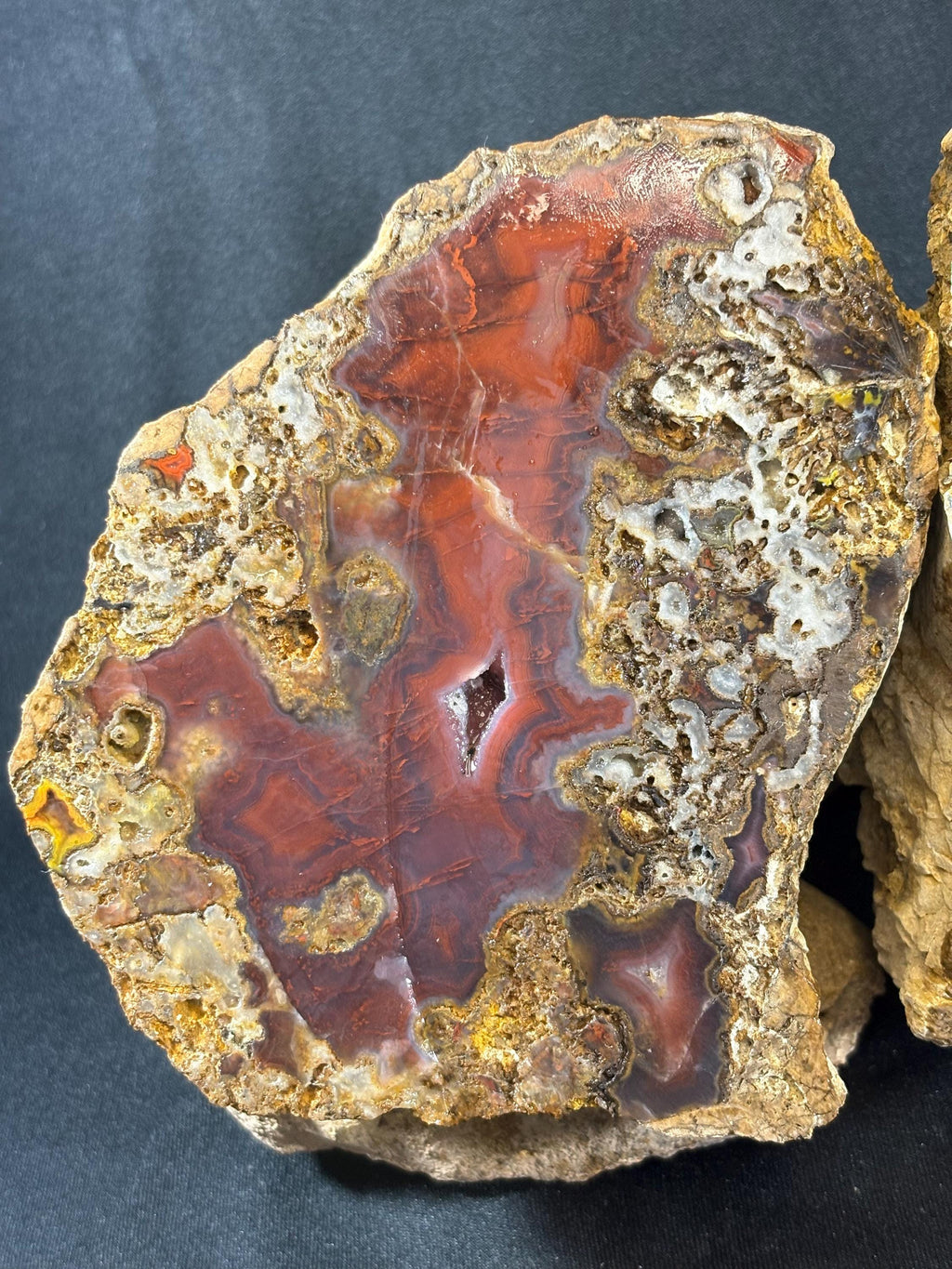 Natural Carnelian Agate Split Nodule Pair with Quartz Pocket