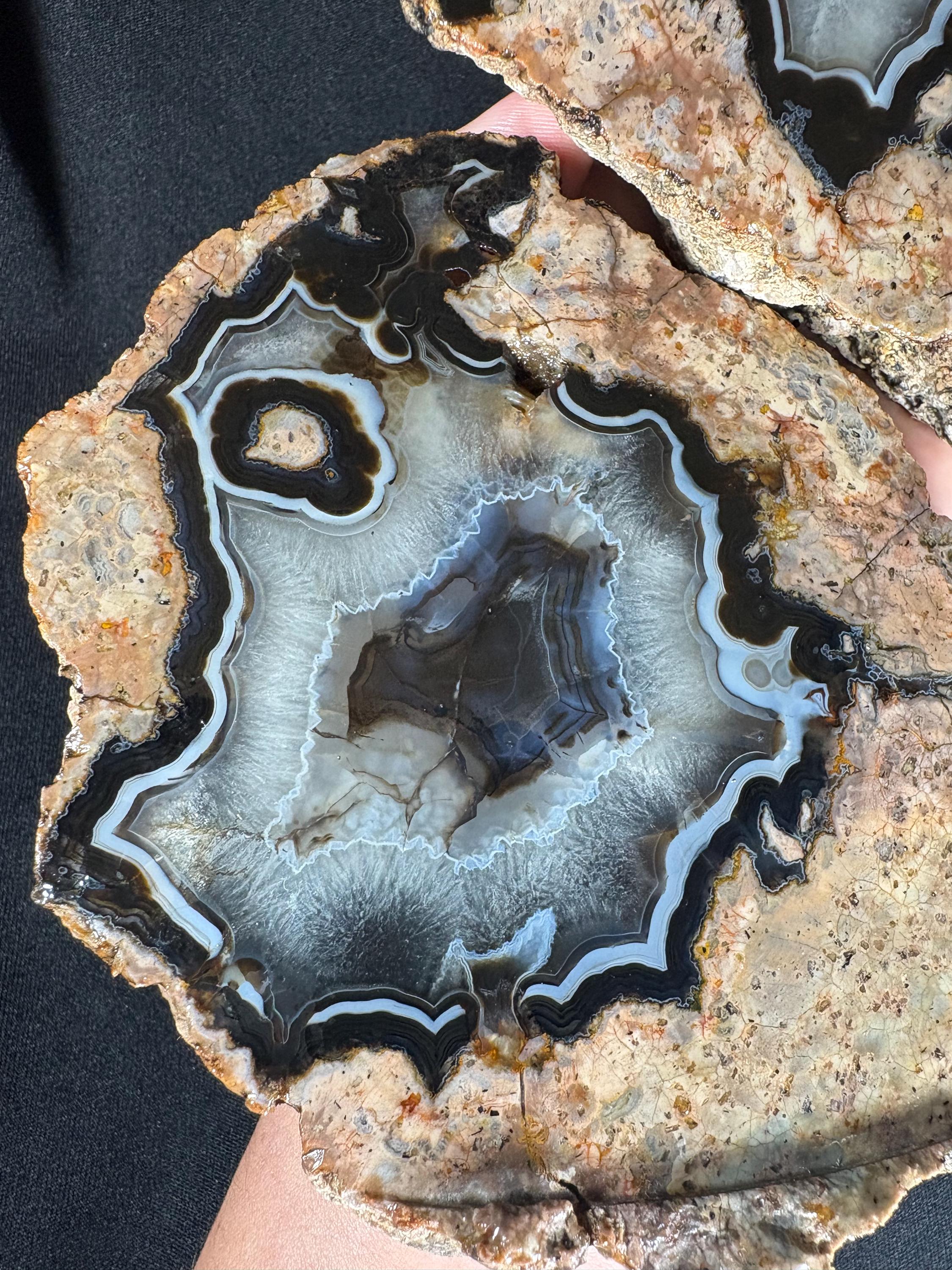Turkish Eye Agate Geode Pair - Natural Orbicular Evil Eye Protection Stone