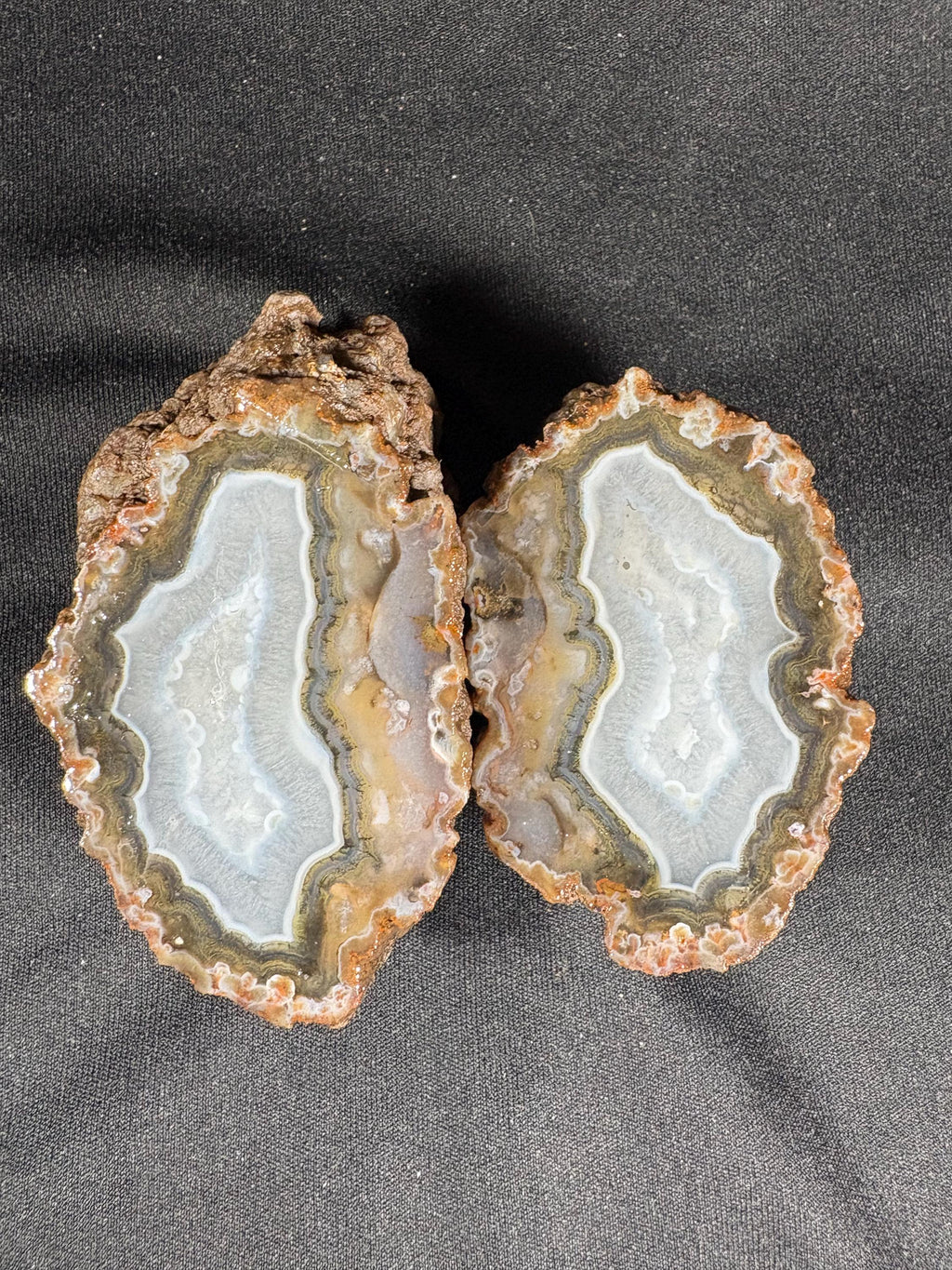 Banded Agate Geode Pair - Raw Icy White Center