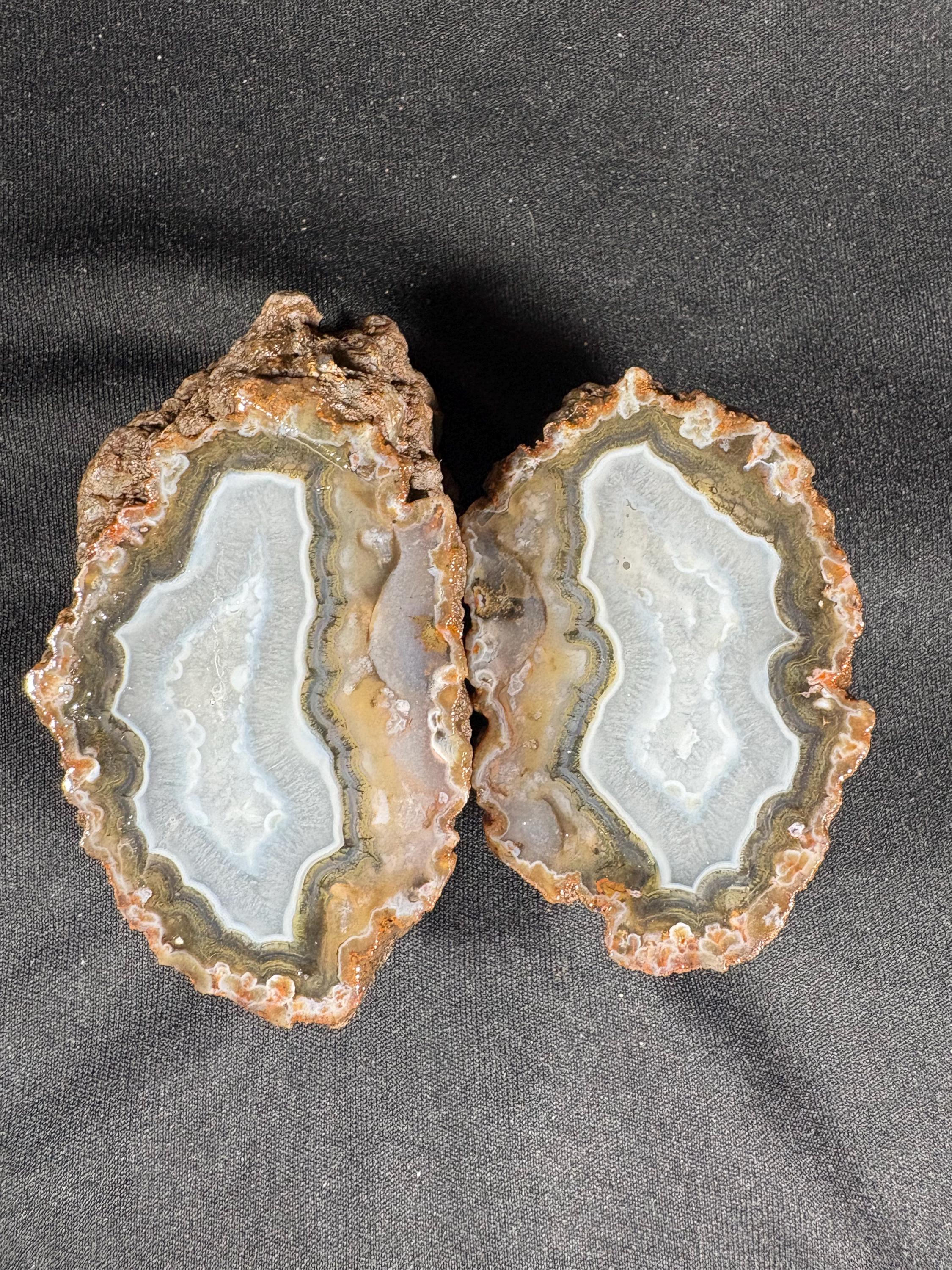 Banded Agate Geode Pair - Raw Icy White Center