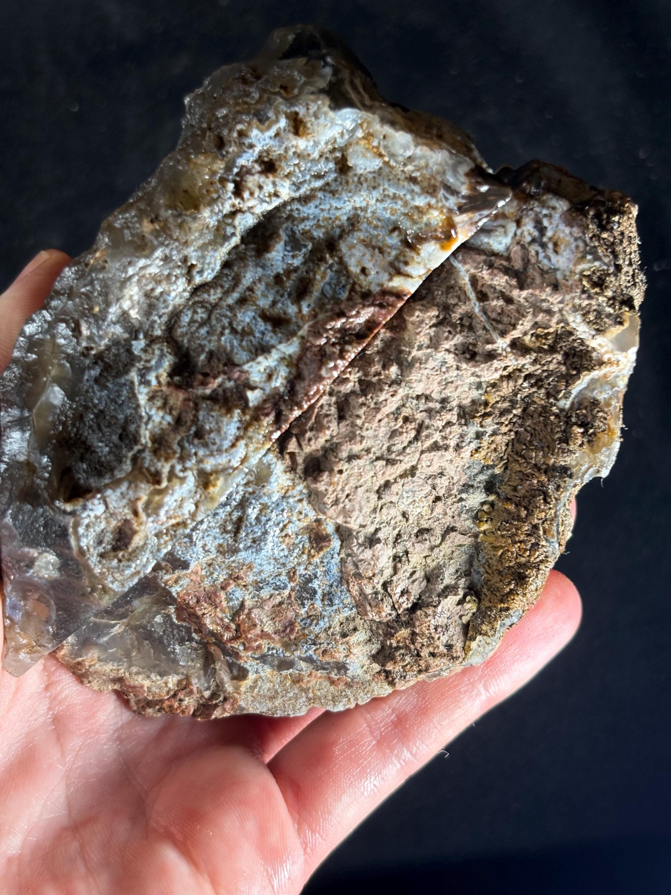 Deep Blue & Black Agate Geode Pair - Raw Cut Agate
