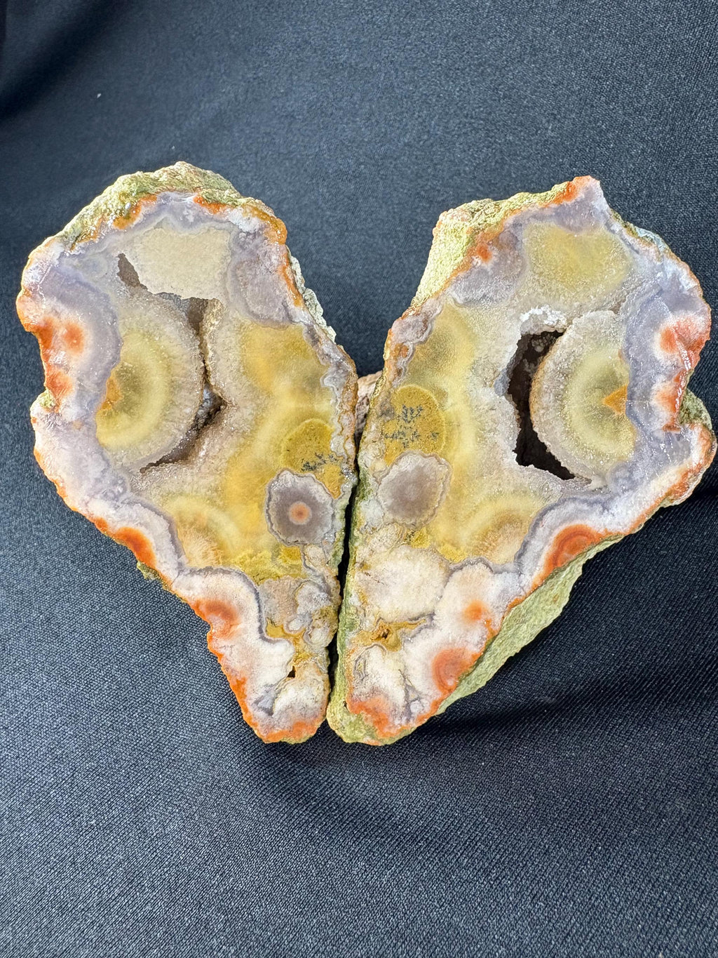 Natural Orbicular Agate Split Pair with Quartz Druzy – Raw Unpolished Agate Nodule