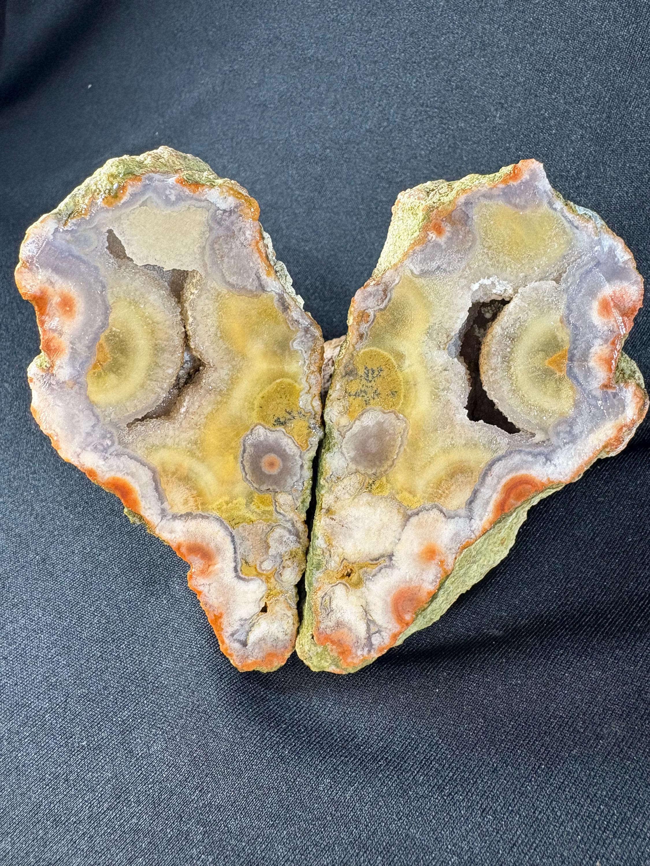 Natural Orbicular Agate Split Pair with Quartz Druzy – Raw Unpolished Agate Nodule