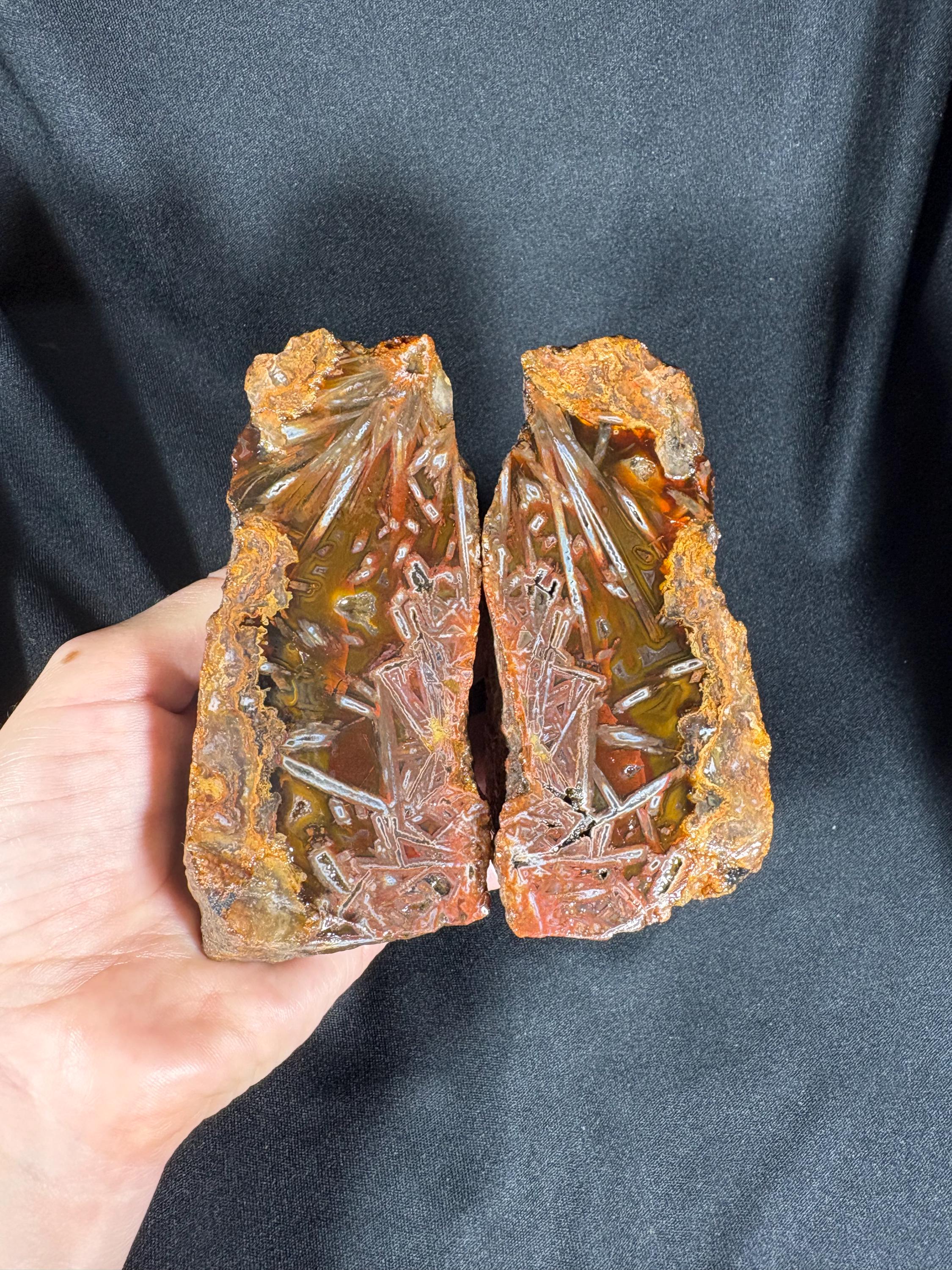 Stick Agate Geode Pair