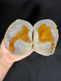 Fried Egg Agate Geode Pair - Sunny Side Up Yellow Plume Center - Raw Fun Collector Specimen