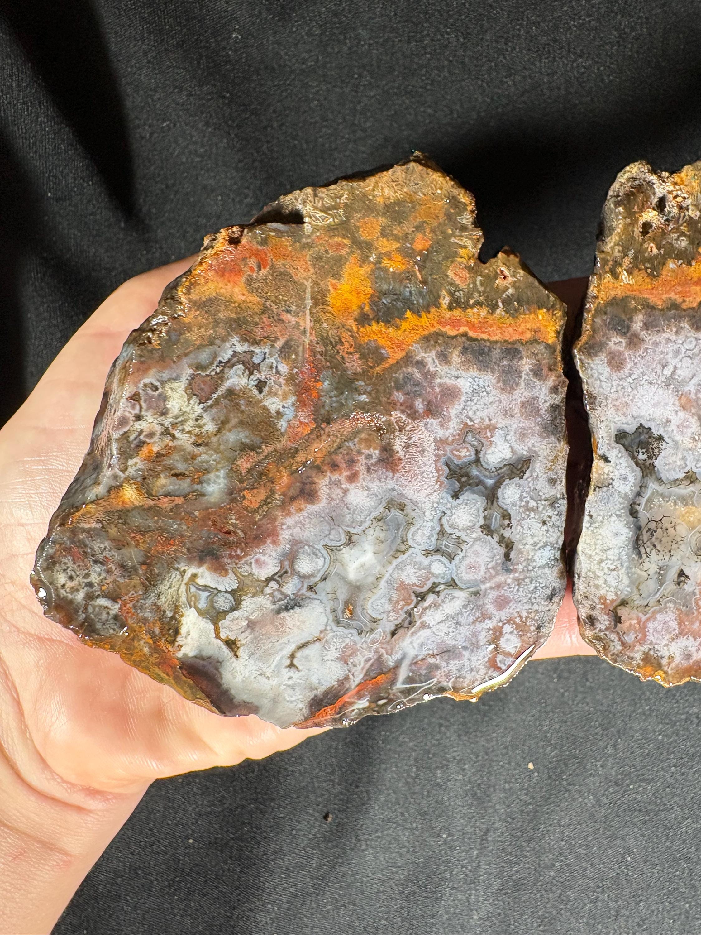 Moss Agate Geode Pair  - Raw Garden Quartz "Frost" Pattern