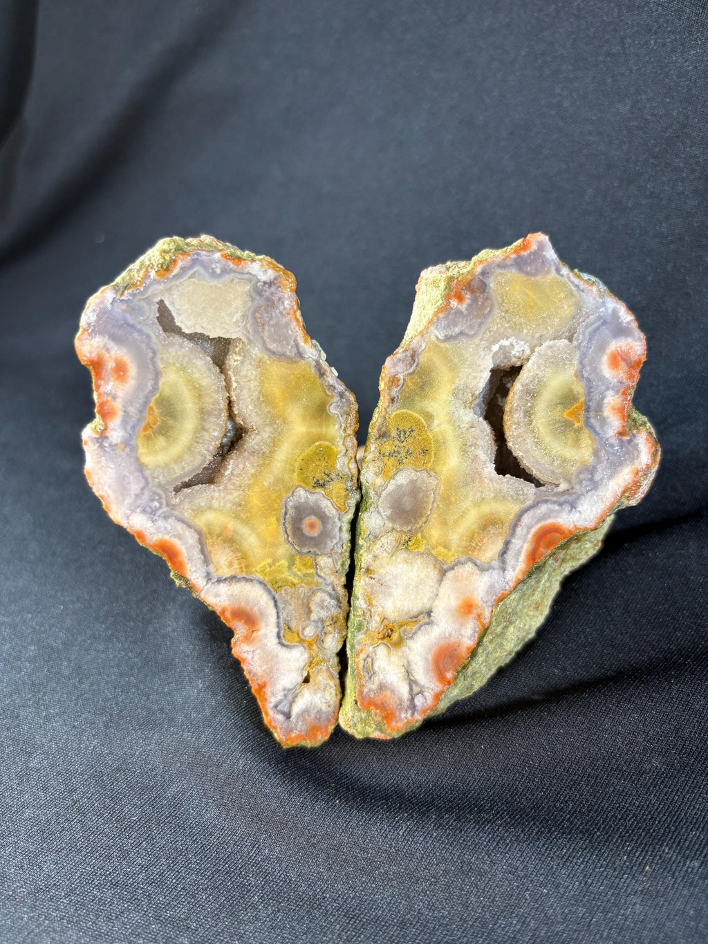 Natural Orbicular Agate Split Pair with Quartz Druzy – Raw Unpolished Agate Nodule