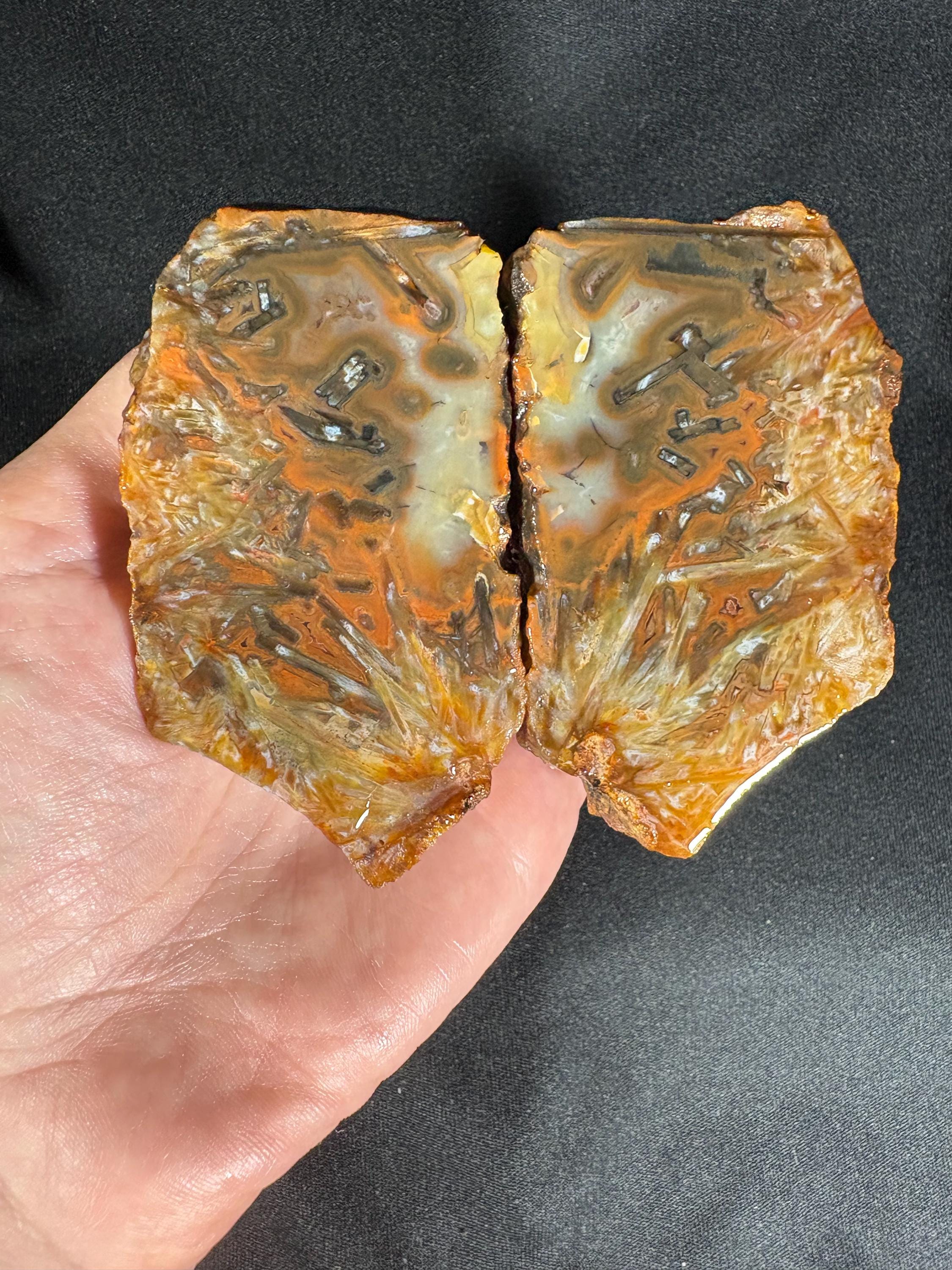 Stick Agate Geode Pair