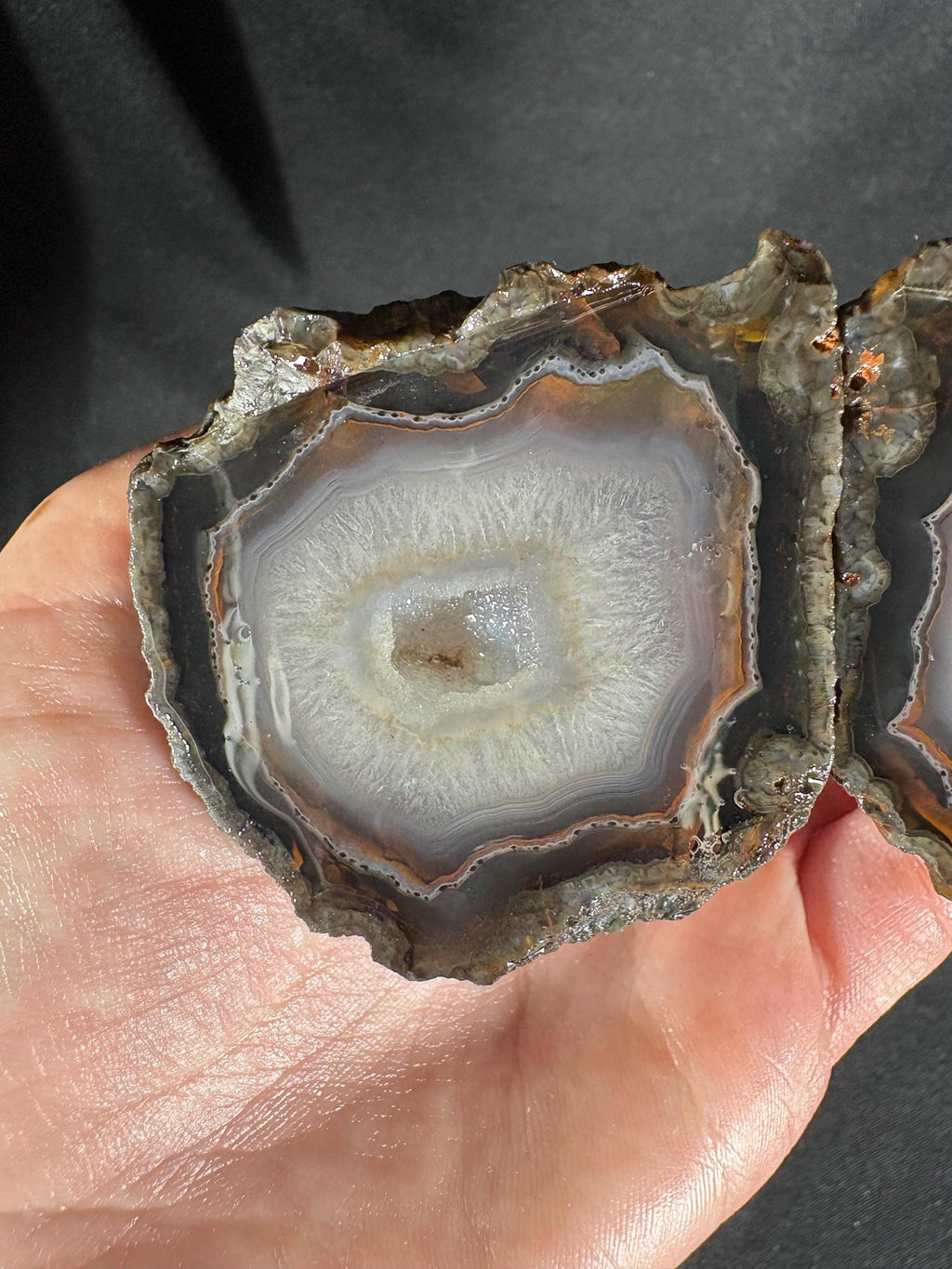 Crystalline Quartz Geode Pair - White Fortification Agate