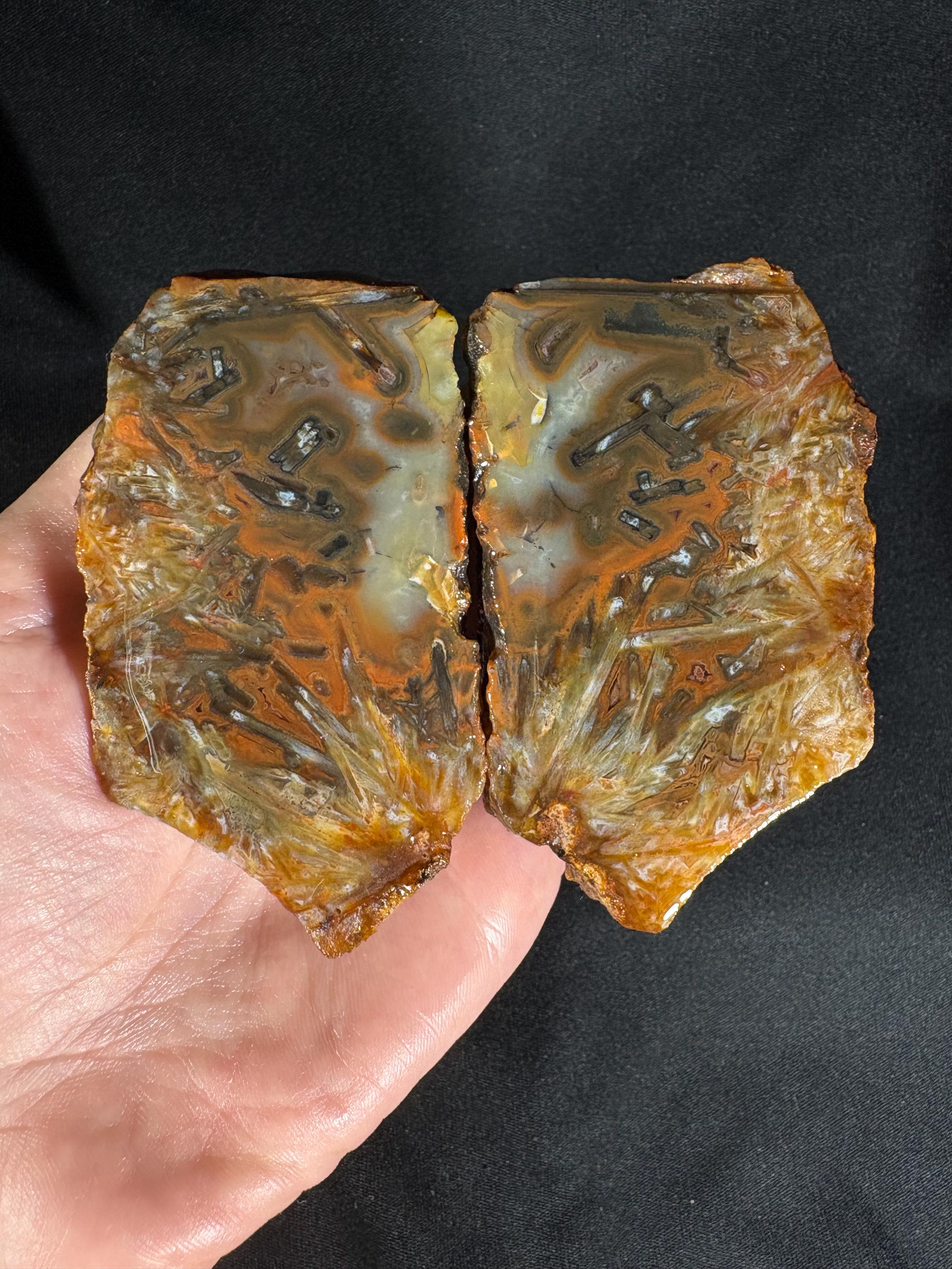 Stick Agate Geode Pair