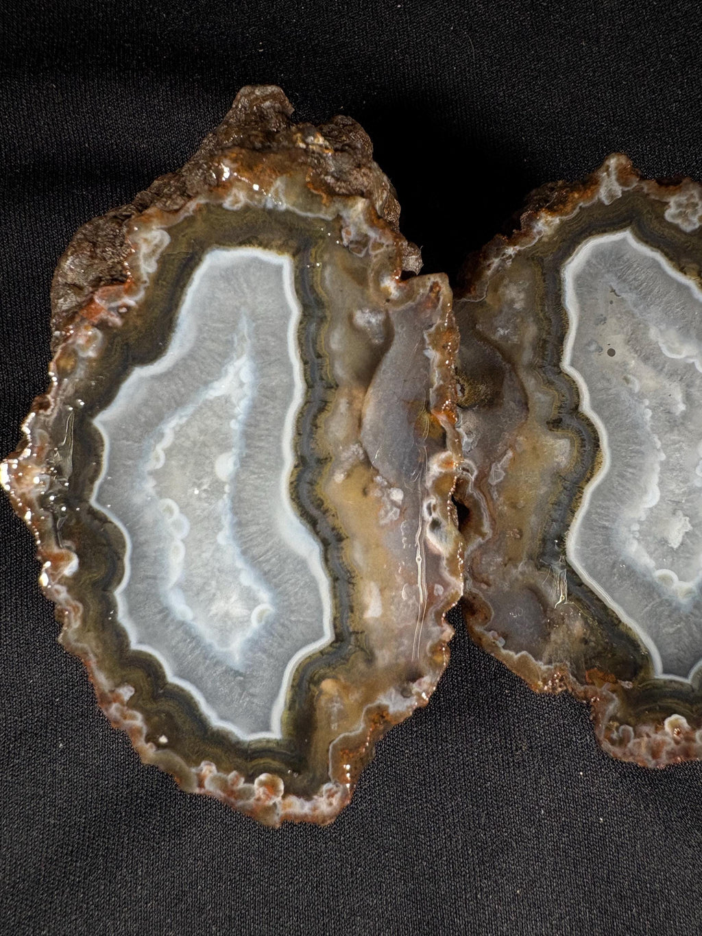 Banded Agate Geode Pair - Raw Icy White Center