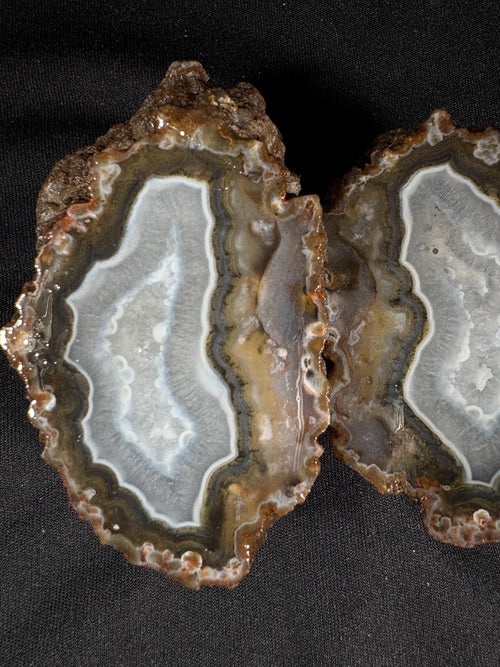 Banded Agate Geode Pair - Raw Icy White Center