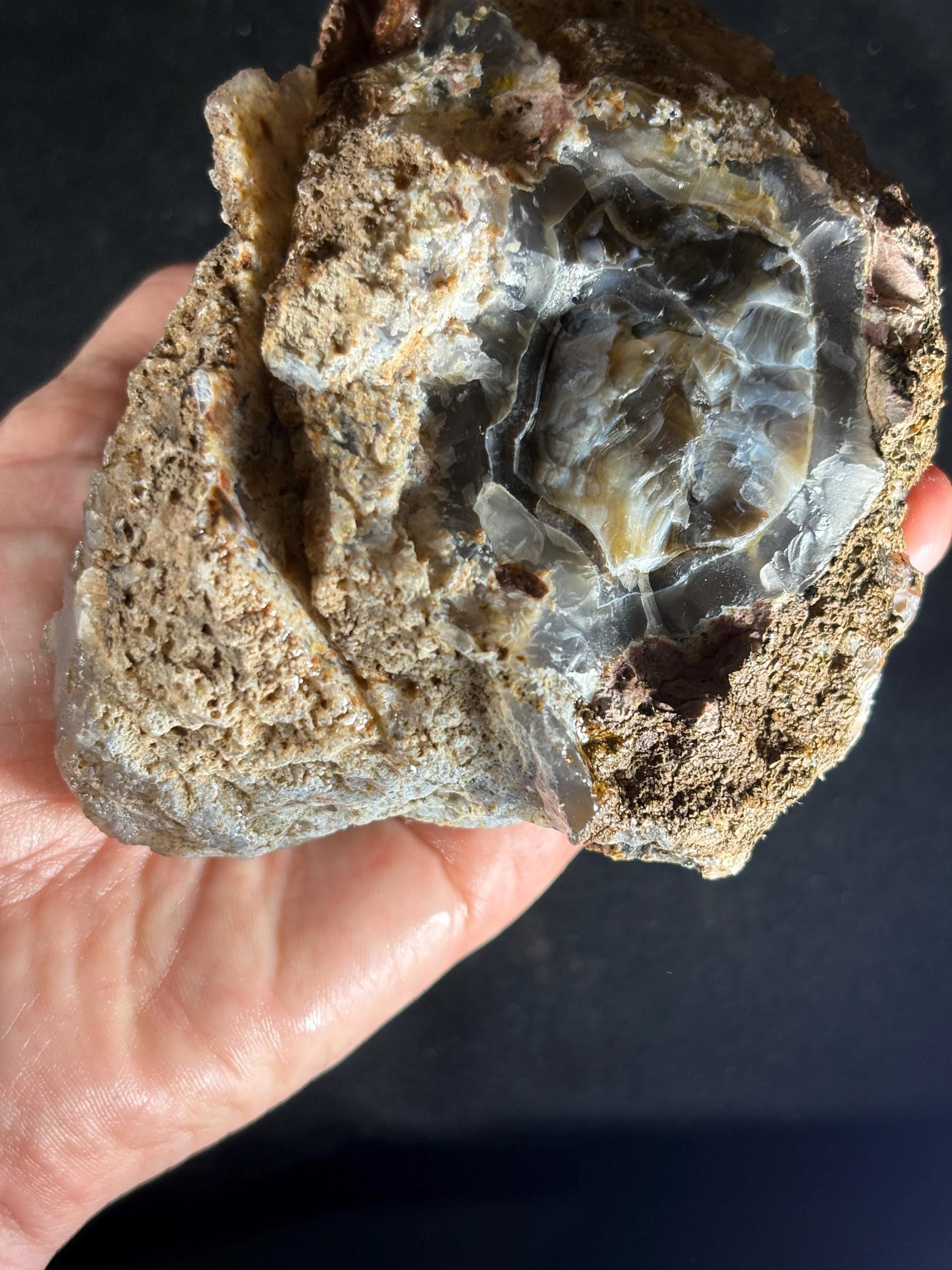 Deep Blue & Black Agate Geode Pair - Raw Cut Agate