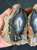 Deep Blue & Black Agate Geode Pair - Raw Cut Agate