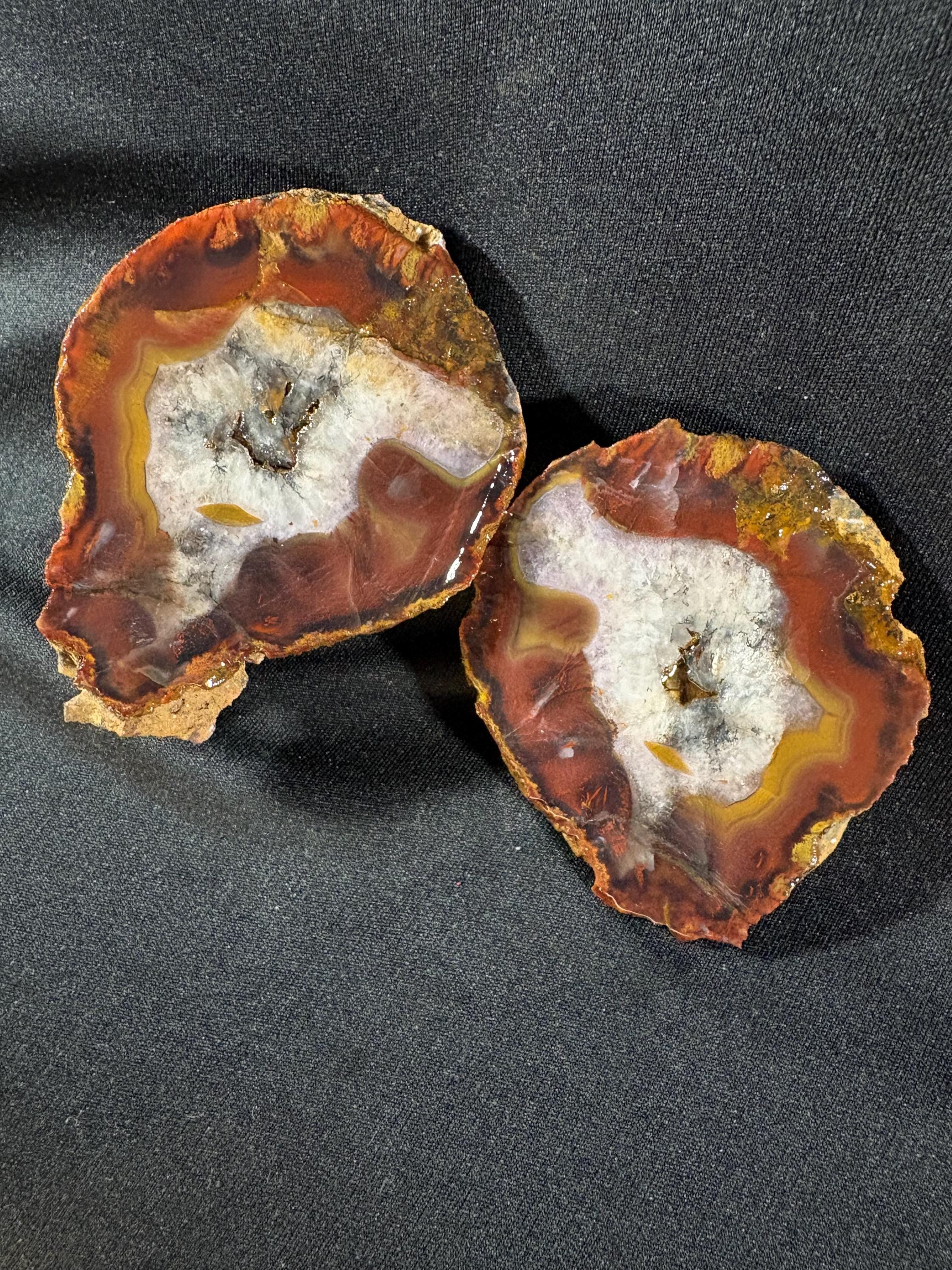 Natural Banded Agate Split Nodule Pair – Raw Untreated Agate with Quartz Core