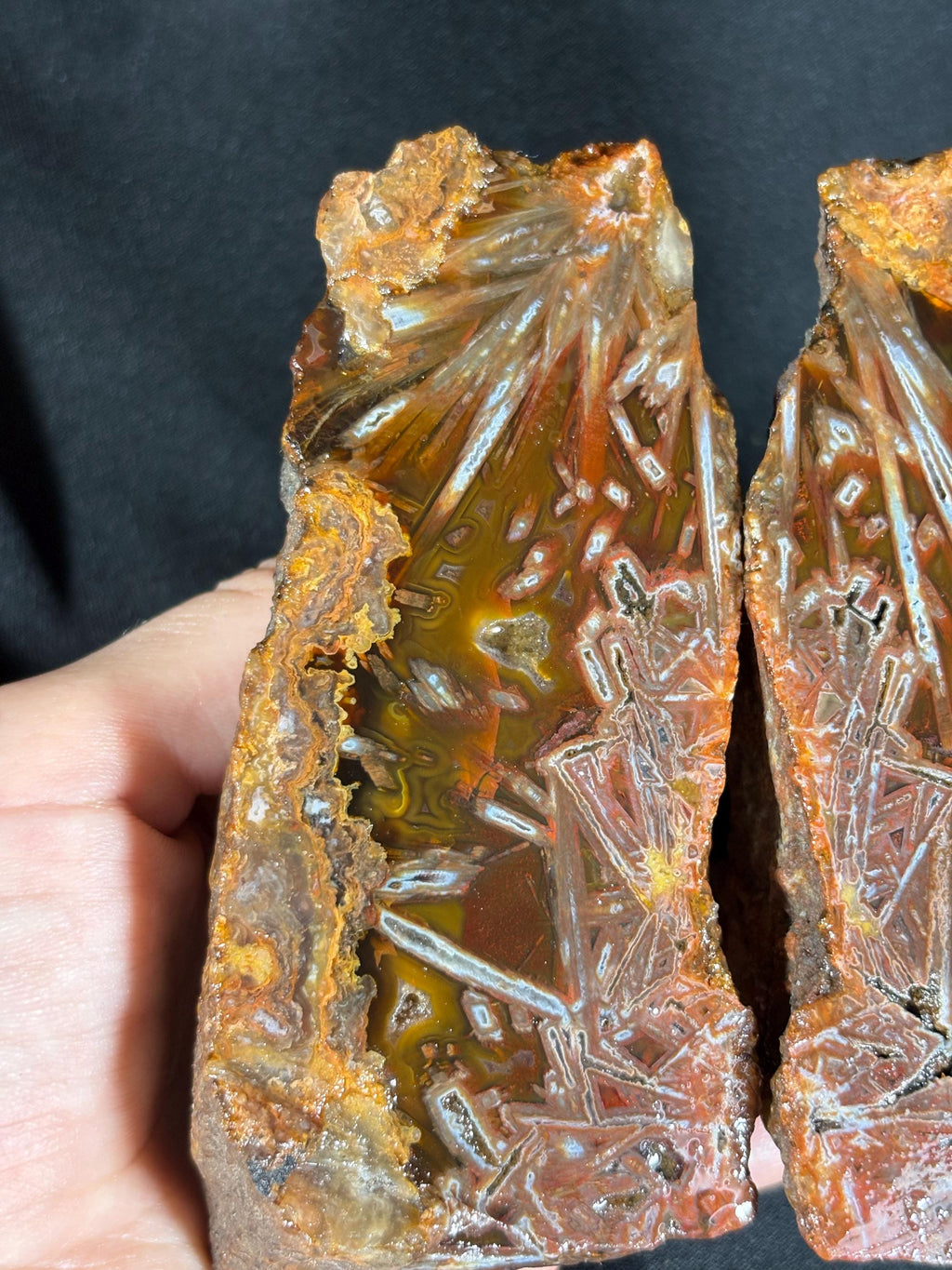 Stick Agate Geode Pair