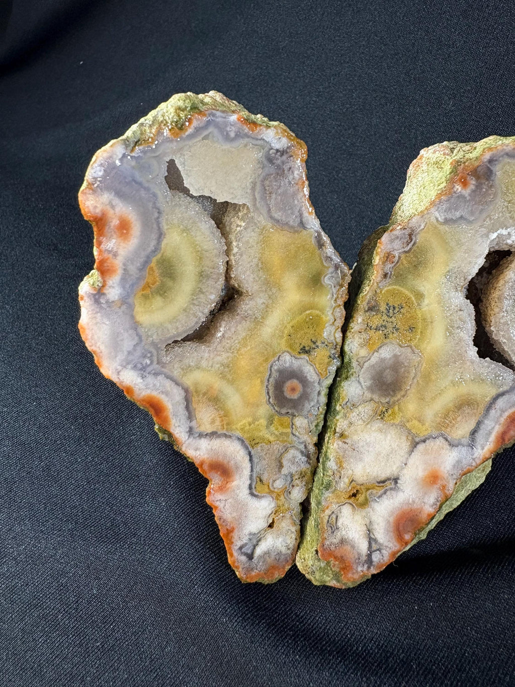 Natural Orbicular Agate Split Pair with Quartz Druzy – Raw Unpolished Agate Nodule