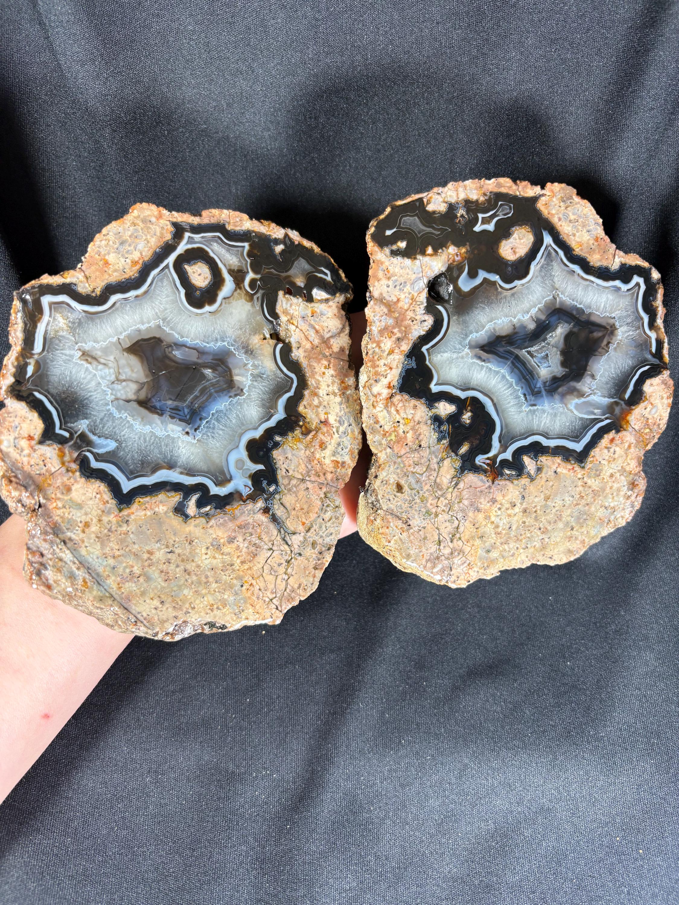 Turkish Eye Agate Geode Pair - Natural Orbicular Evil Eye Protection Stone