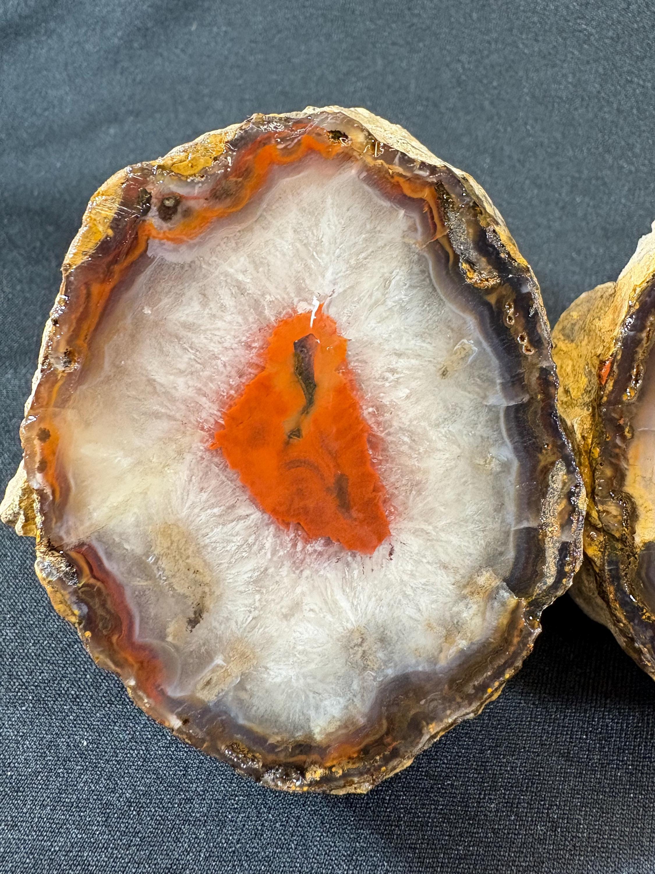 Natural Red Plume Agate Split Nodule Pair