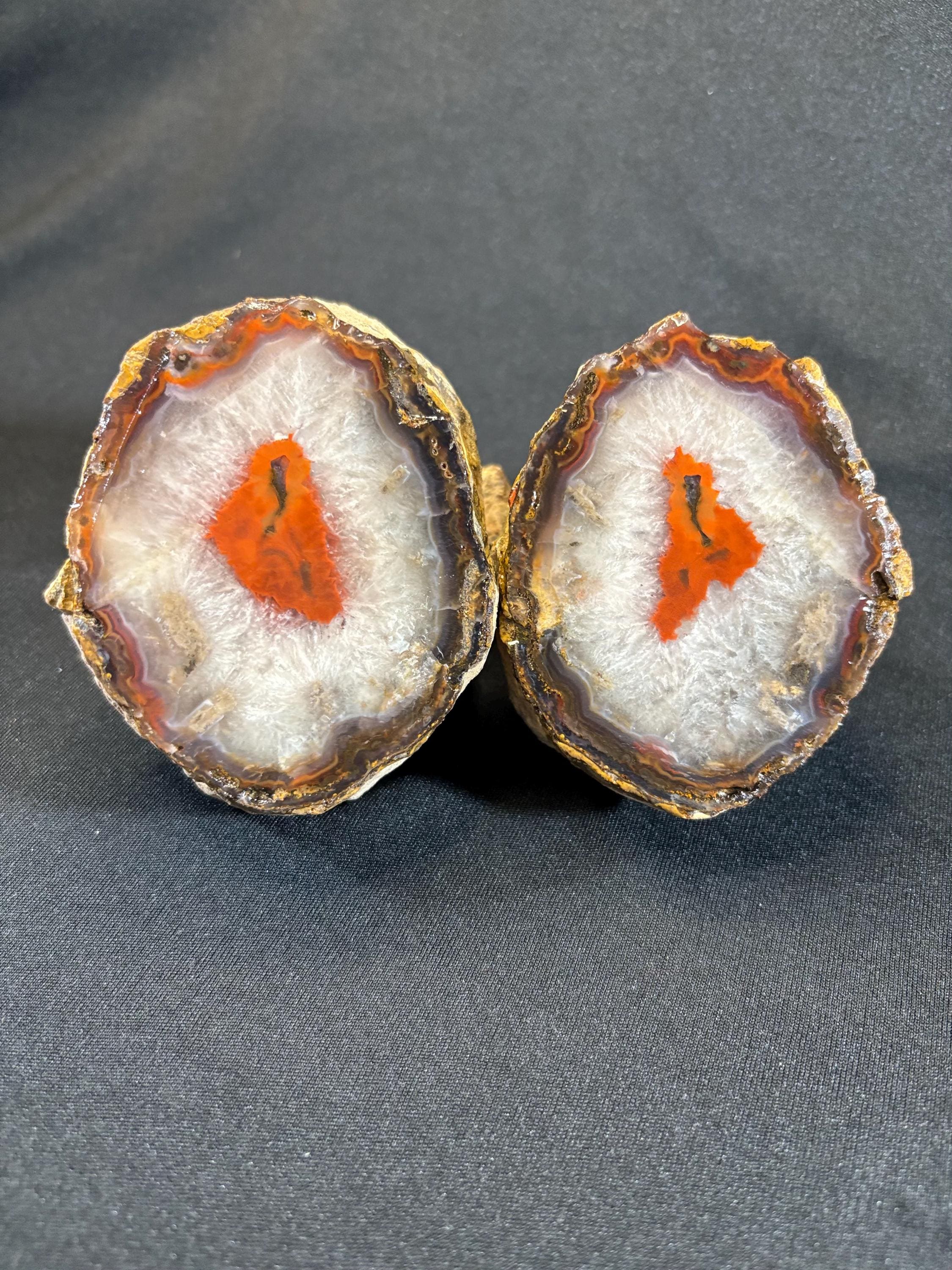 Natural Red Plume Agate Split Nodule Pair