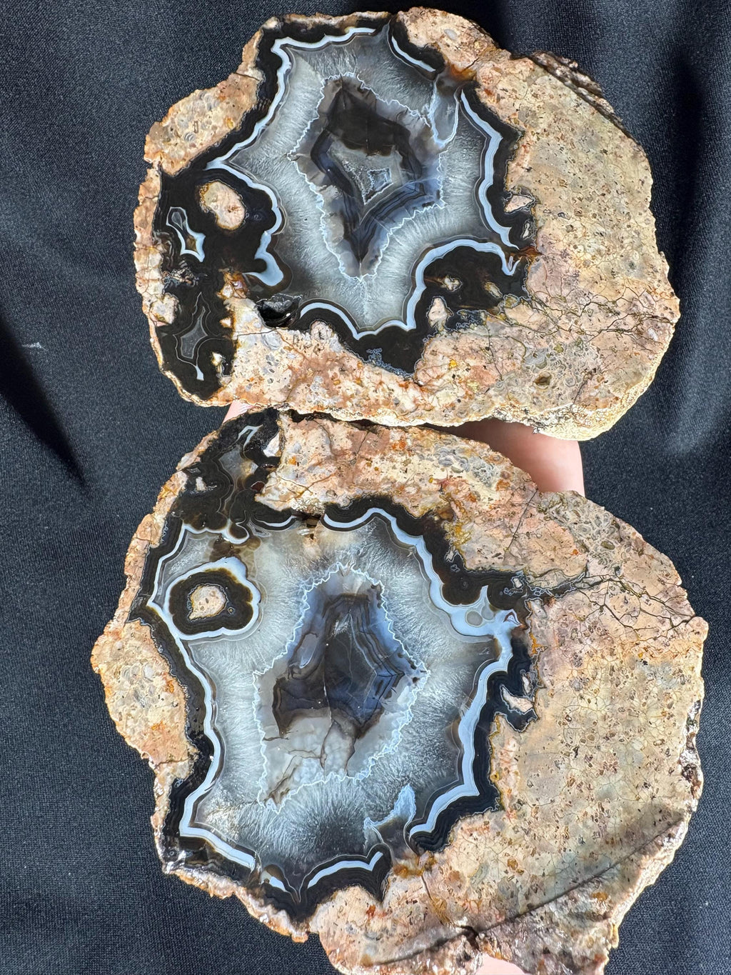 Turkish Eye Agate Geode Pair - Natural Orbicular Evil Eye Protection Stone