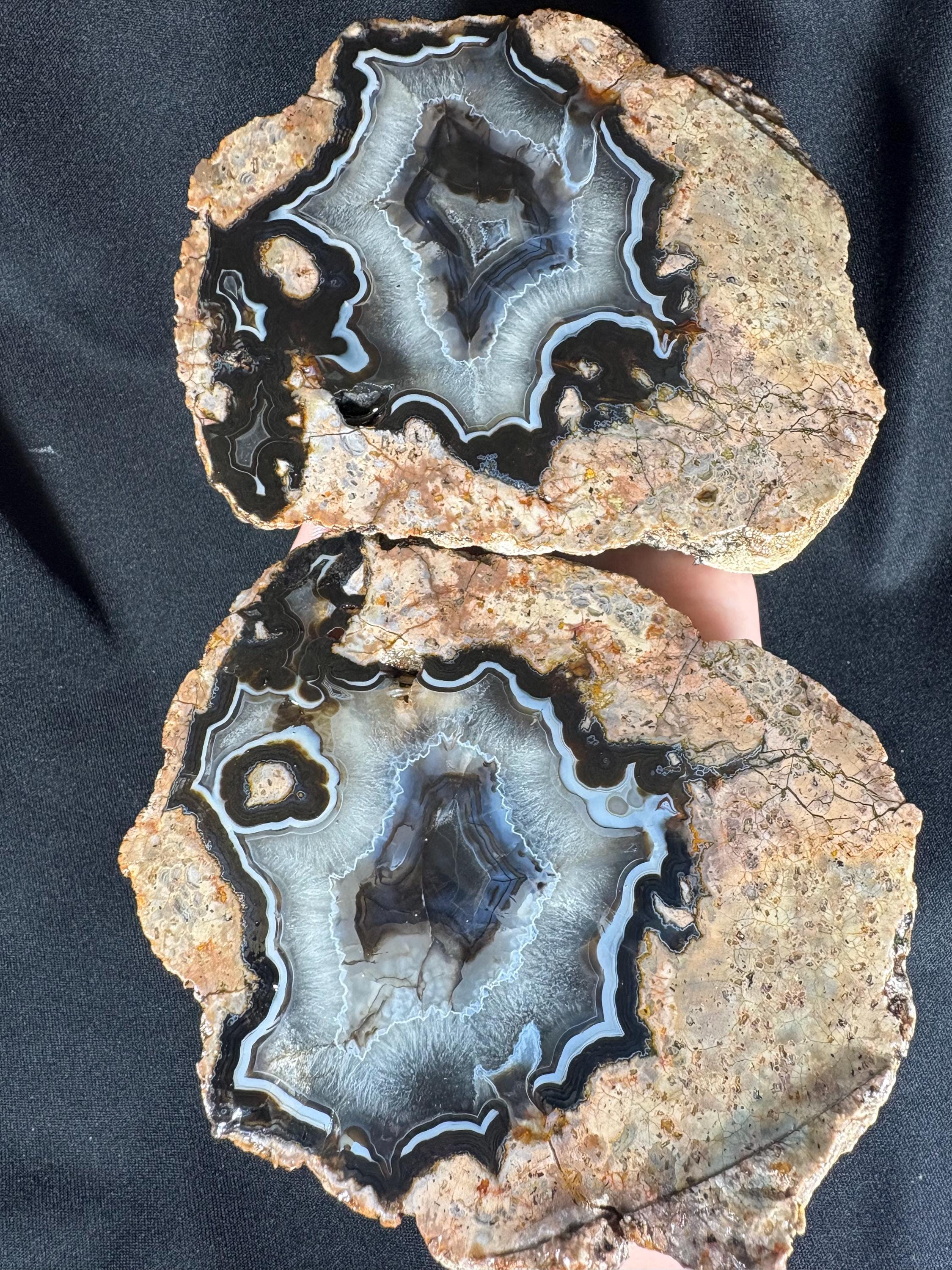 Turkish Eye Agate Geode Pair - Natural Orbicular Evil Eye Protection Stone
