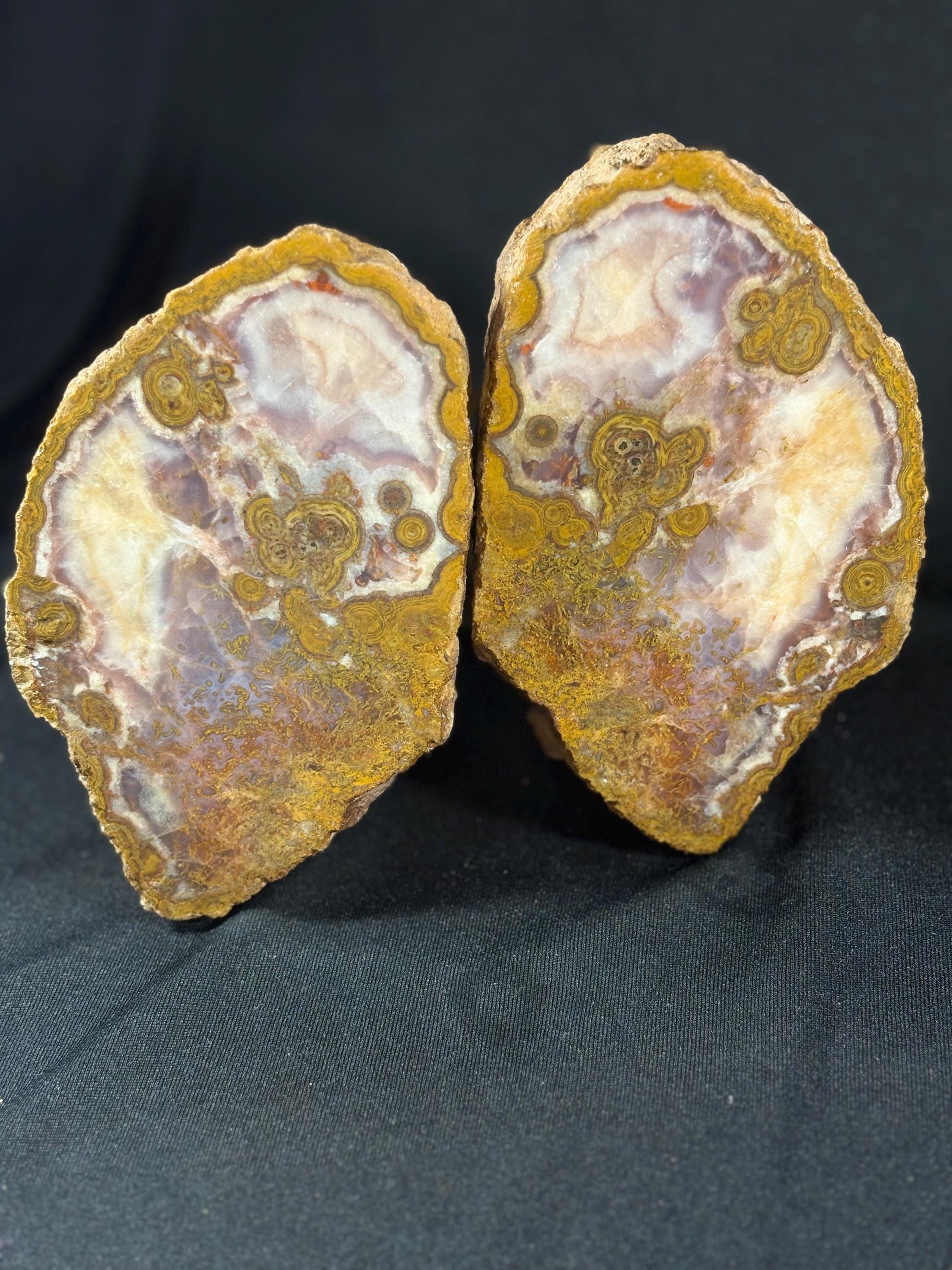 Natural Orbicular Agate Split Nodule Pair – Raw Ocean Jasper Type
