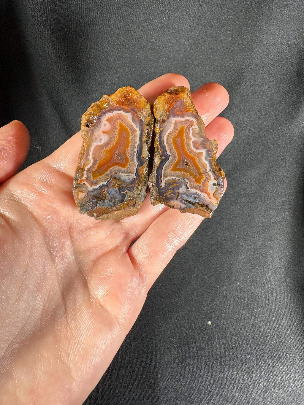Black Sea "Amber Flame" Agate Pair - High Contrast Fire Agate (Unpolished)
