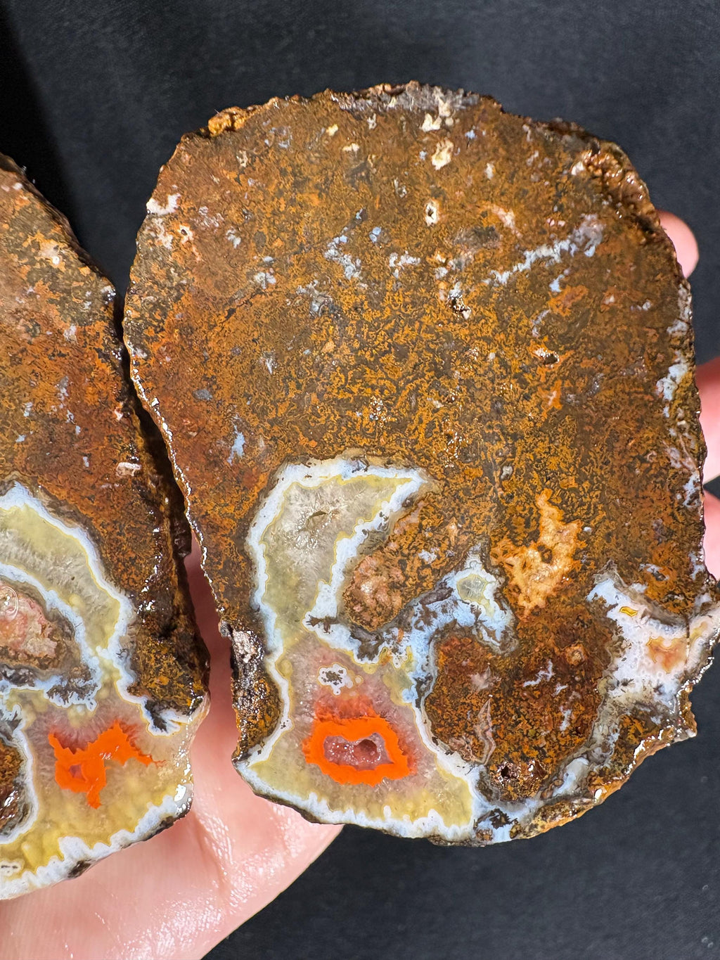 Fire Heart Black Sea Agate Pair