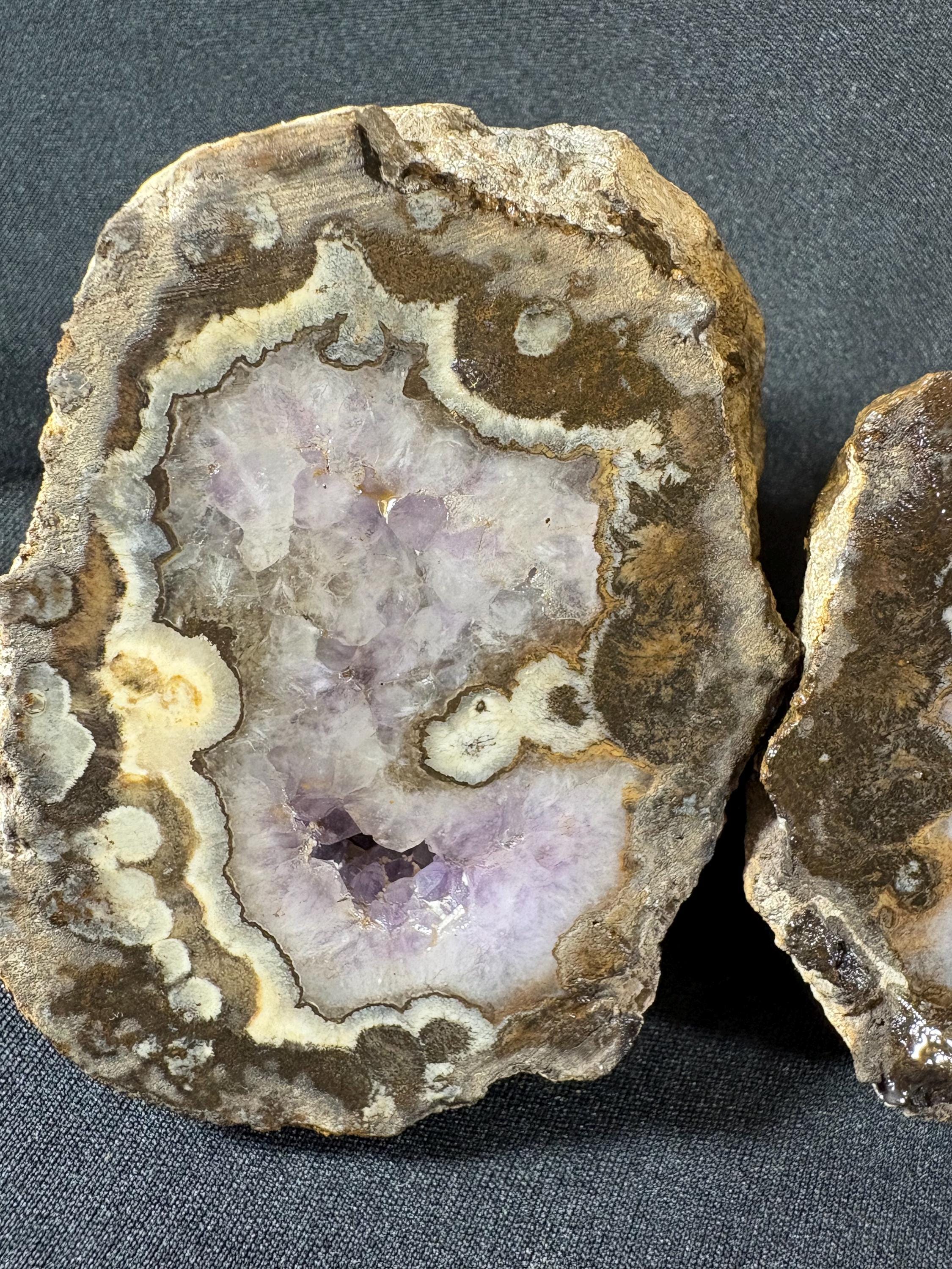 Natural Amethyst Geode Split Pair – Raw Amethyst with Banded Chalcedony