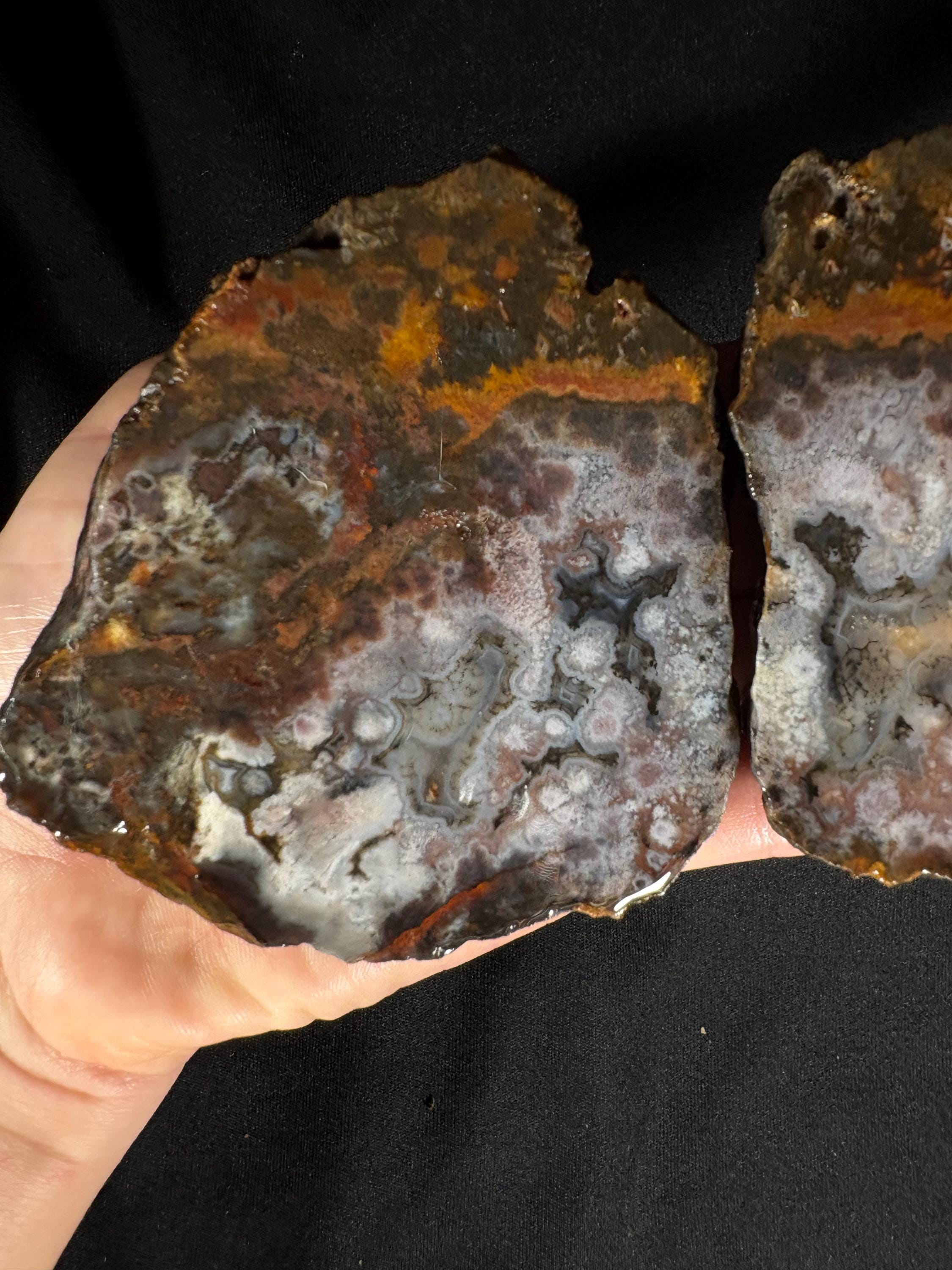 Moss Agate Geode Pair  - Raw Garden Quartz "Frost" Pattern