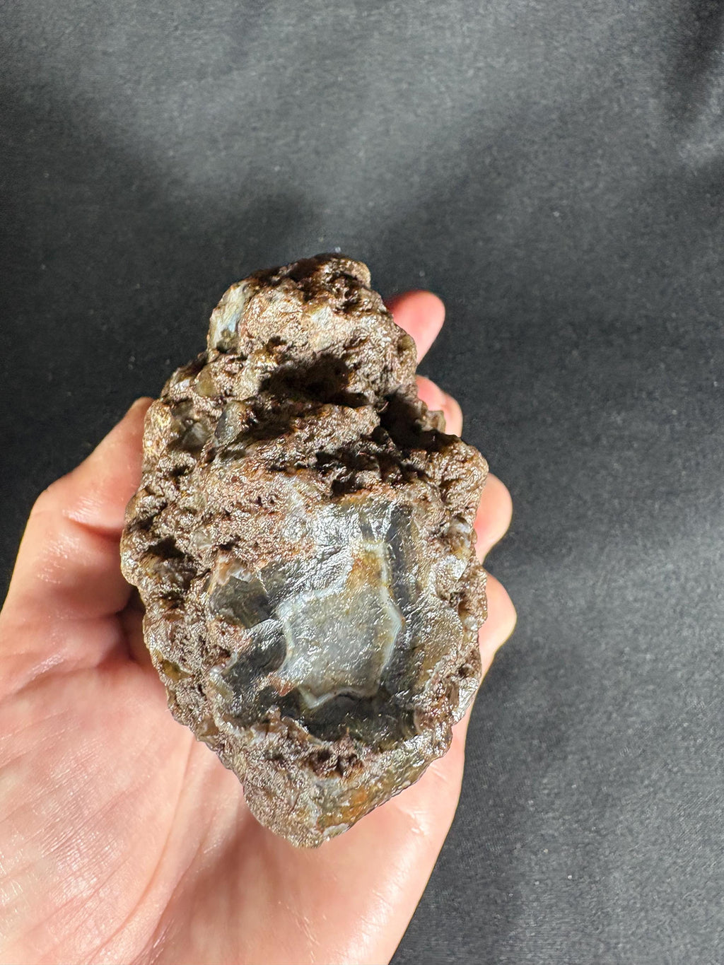 Banded Agate Geode Pair - Raw Icy White Center