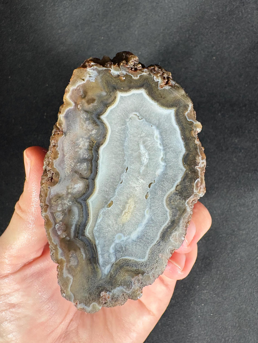 Banded Agate Geode Pair - Raw Icy White Center
