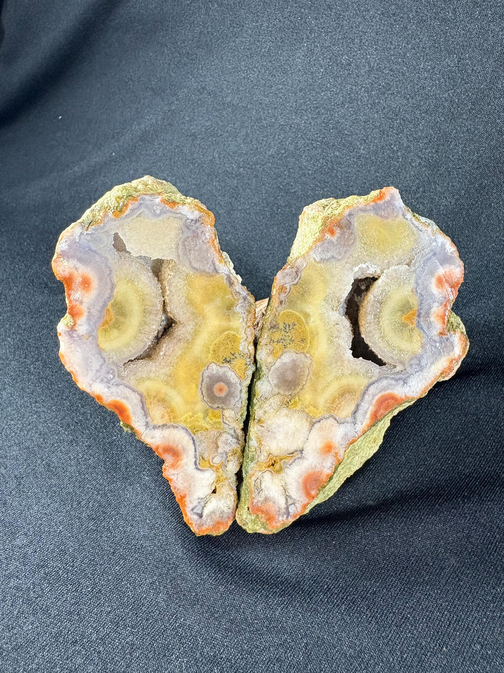 Natural Orbicular Agate Split Pair with Quartz Druzy – Raw Unpolished Agate Nodule