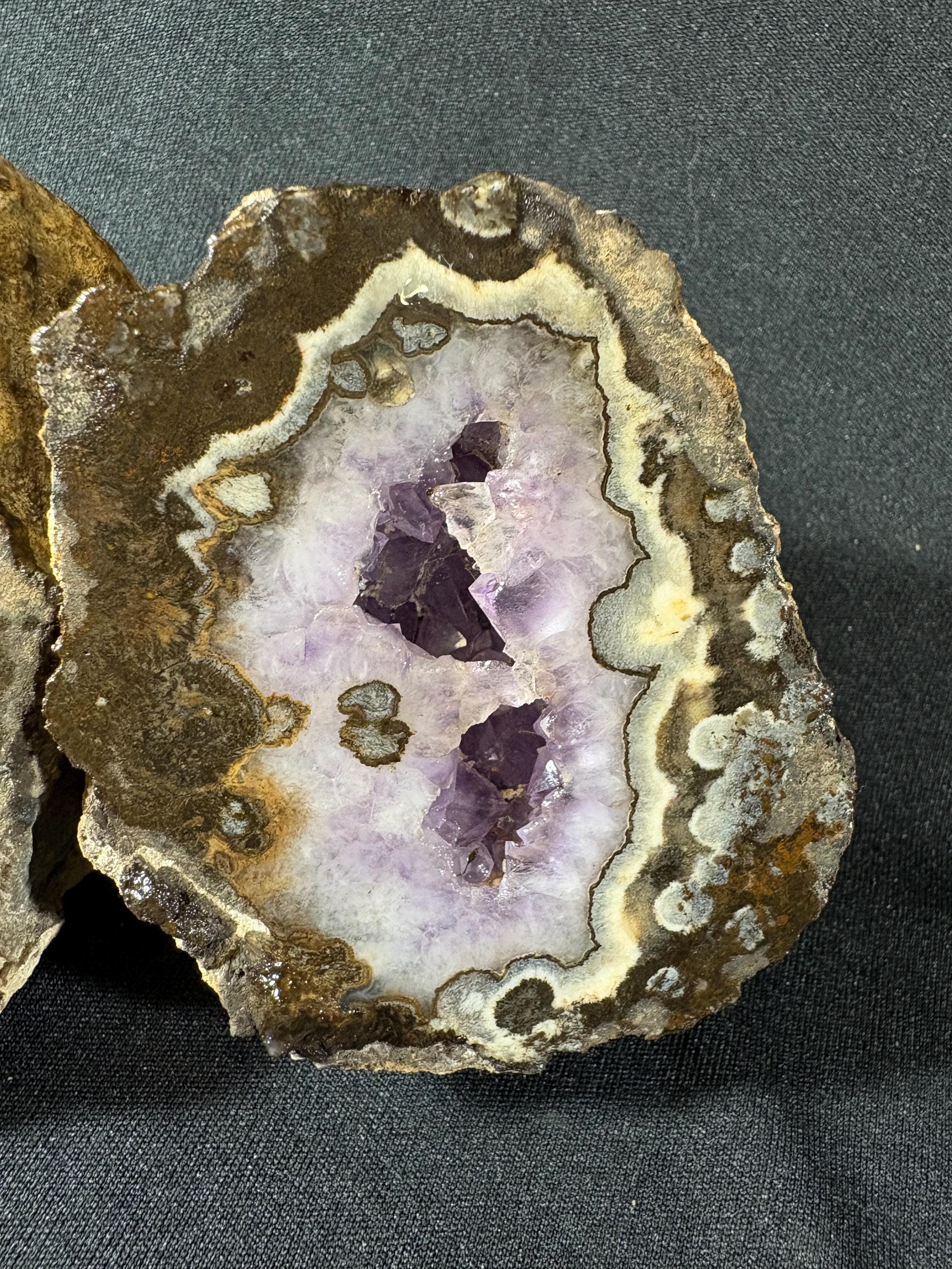 Natural Amethyst Geode Split Pair – Raw Amethyst with Banded Chalcedony