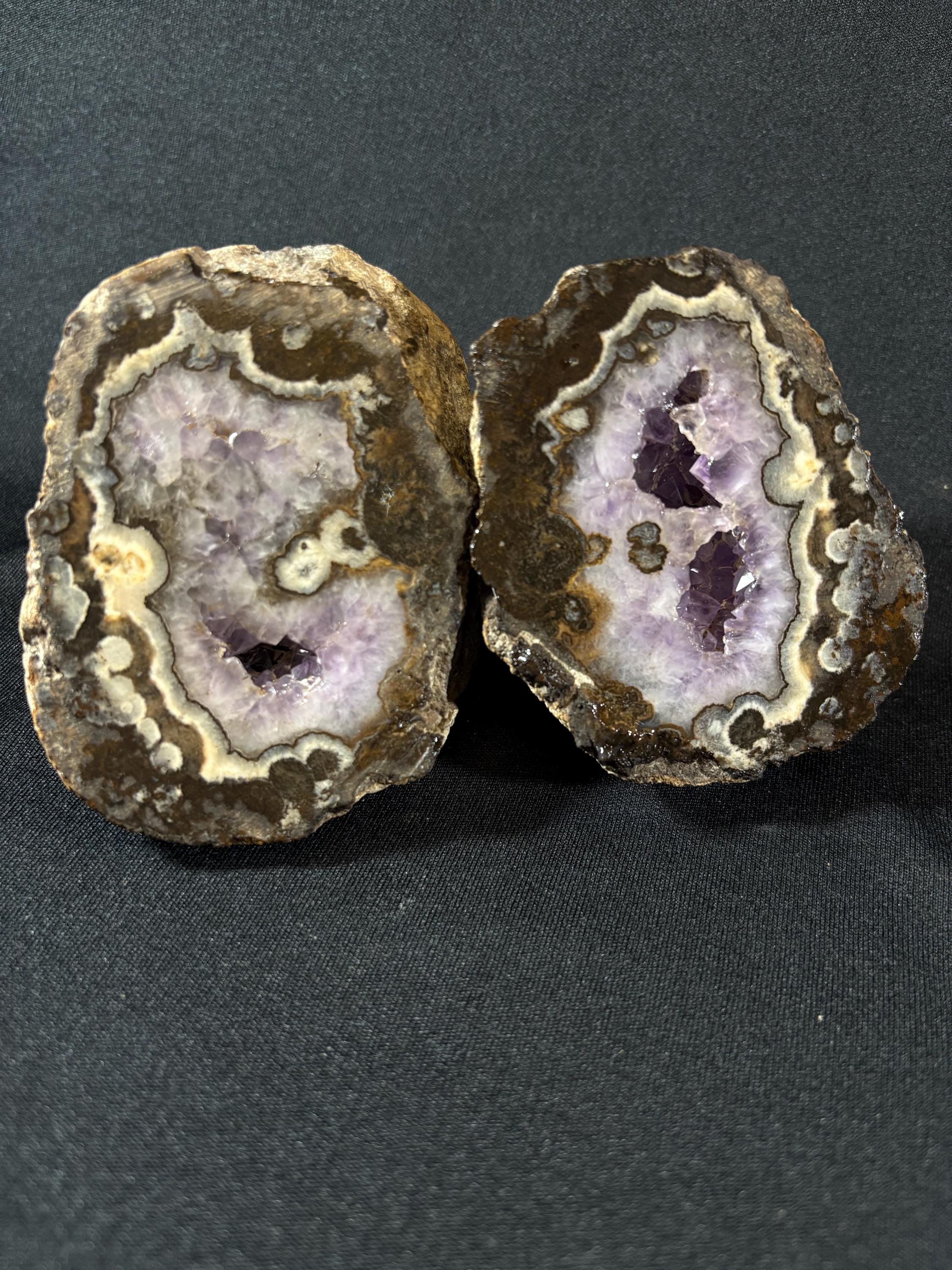 Natural Amethyst Geode Split Pair – Raw Amethyst with Banded Chalcedony