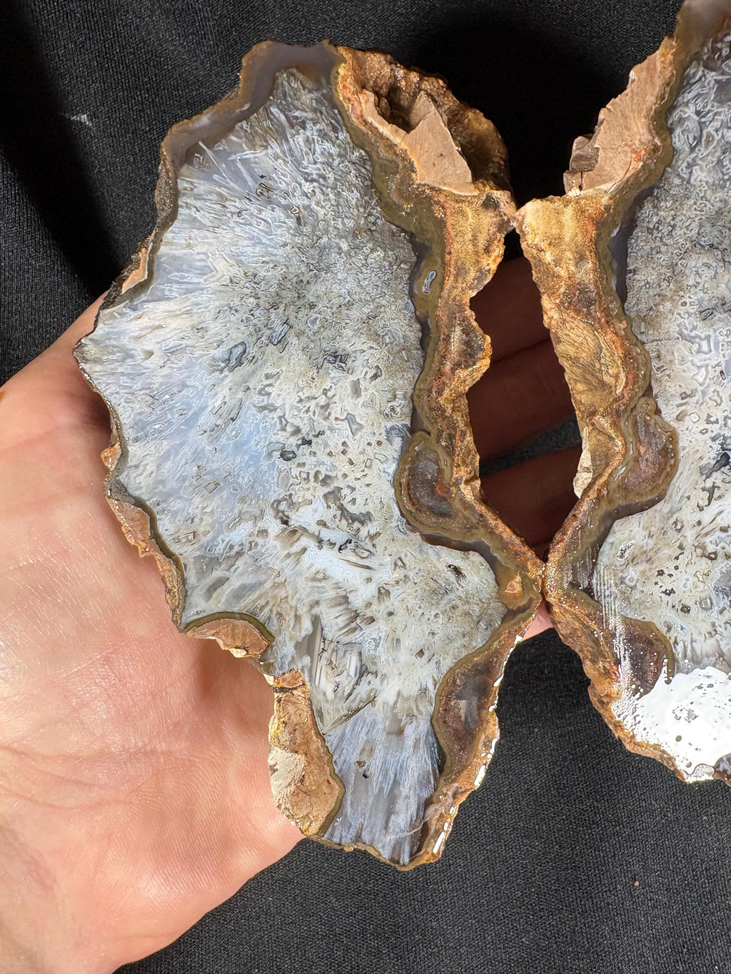 Blue Lace Agate Geode Pair - Raw Icy Blue Chalcedony