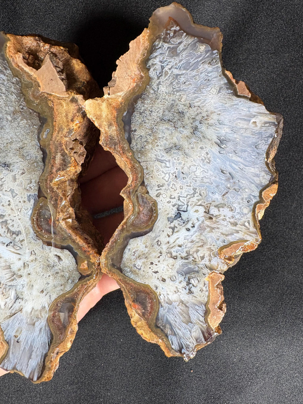 Blue Lace Agate Geode Pair - Raw Icy Blue Chalcedony