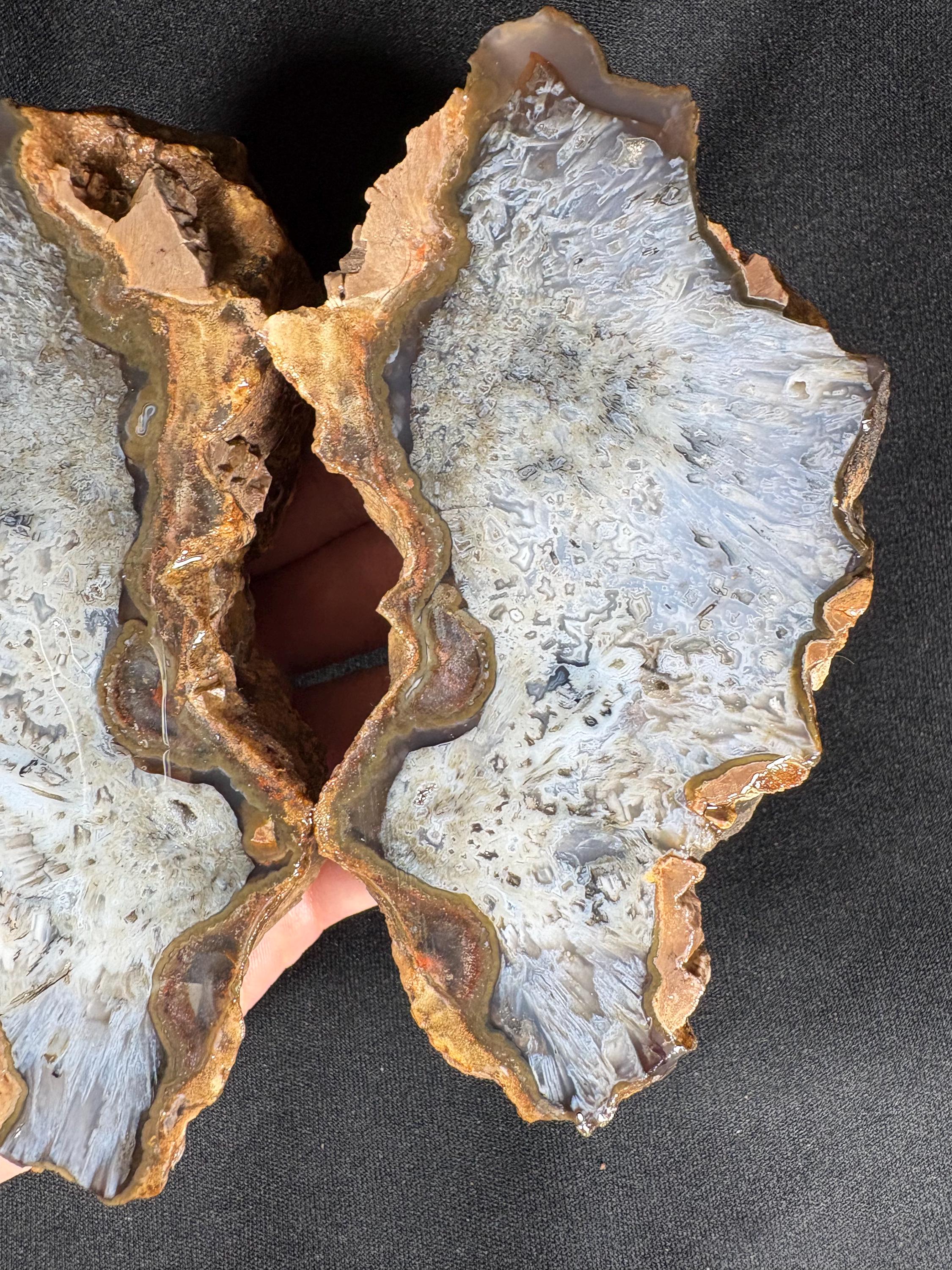 Blue Lace Agate Geode Pair - Raw Icy Blue Chalcedony